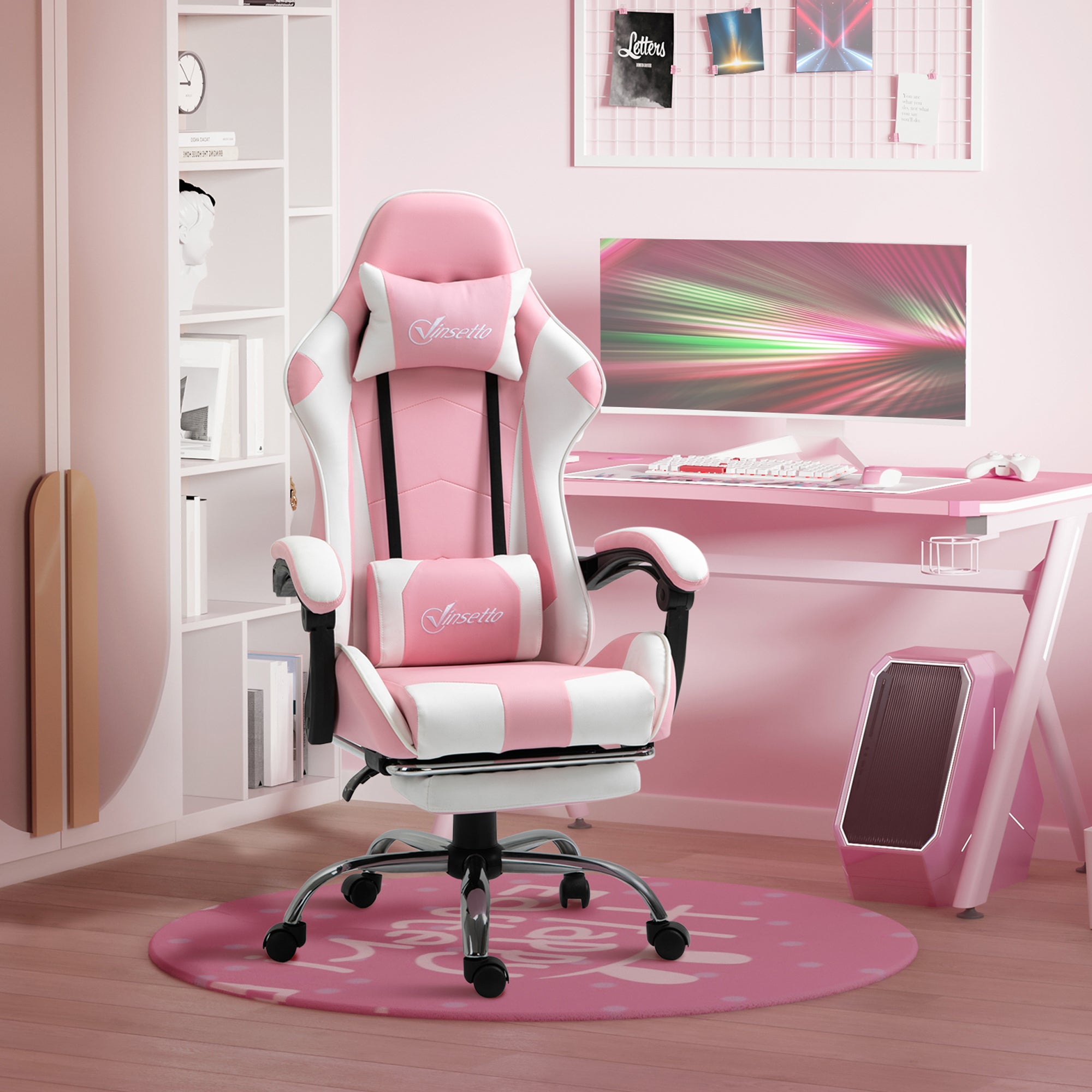 Cadeira Reclinável Gaming Rosa 64x67x119-127 cm