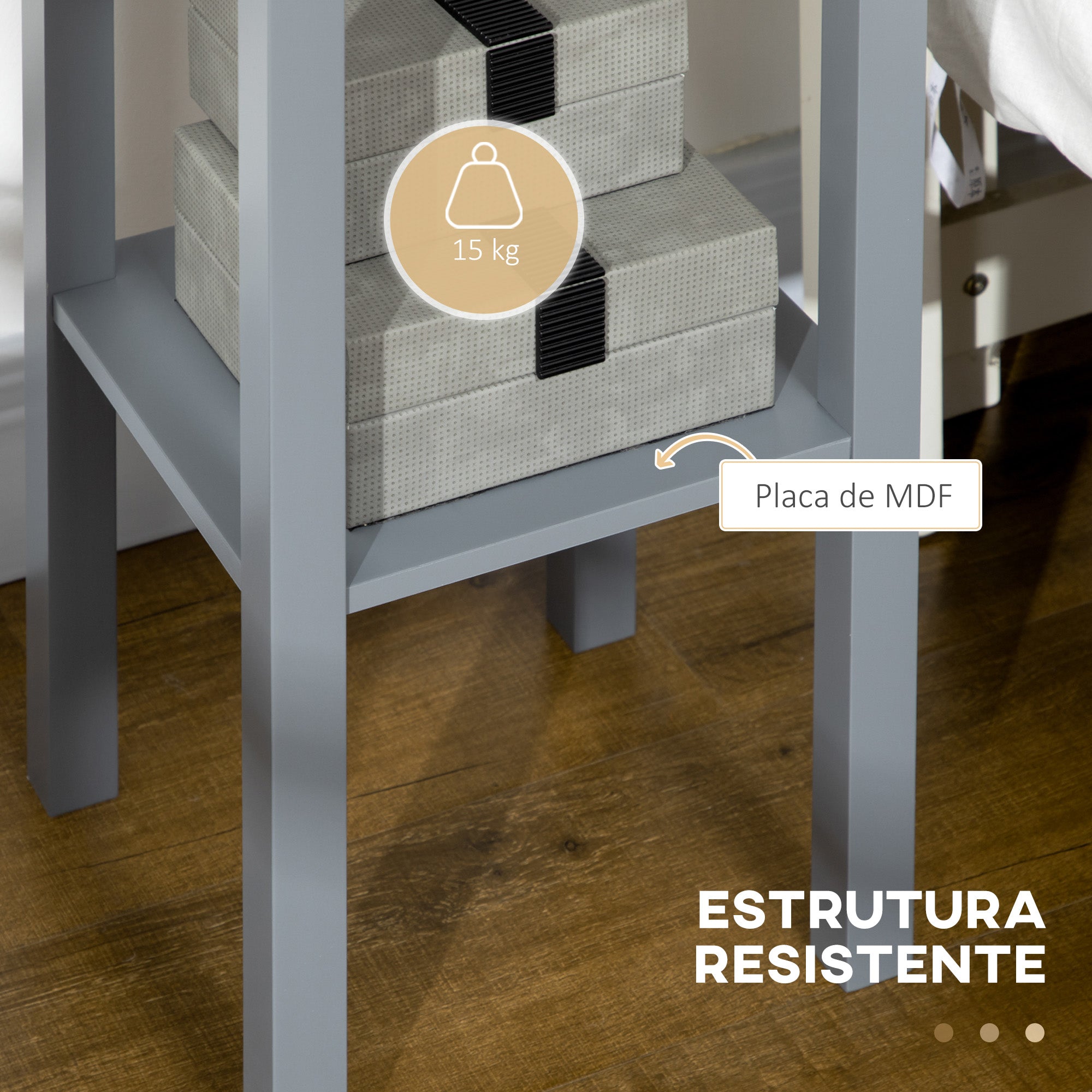 Mesa Auxiliar com Gaveta e Prateleira de Armazenamento – 30x30x75 cm – Cinzento – MDF