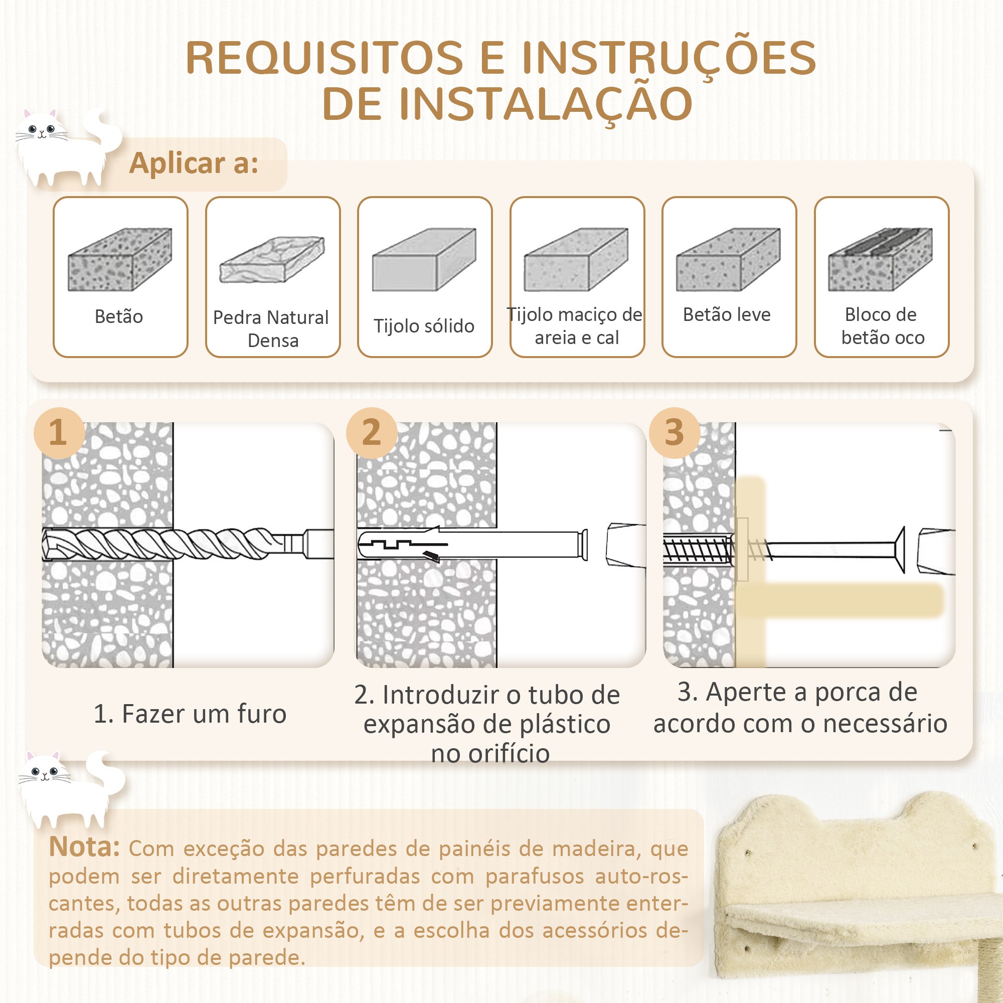Conjunto de Prateleiras de Parede para Gatos - Bege 40x28x73 cm