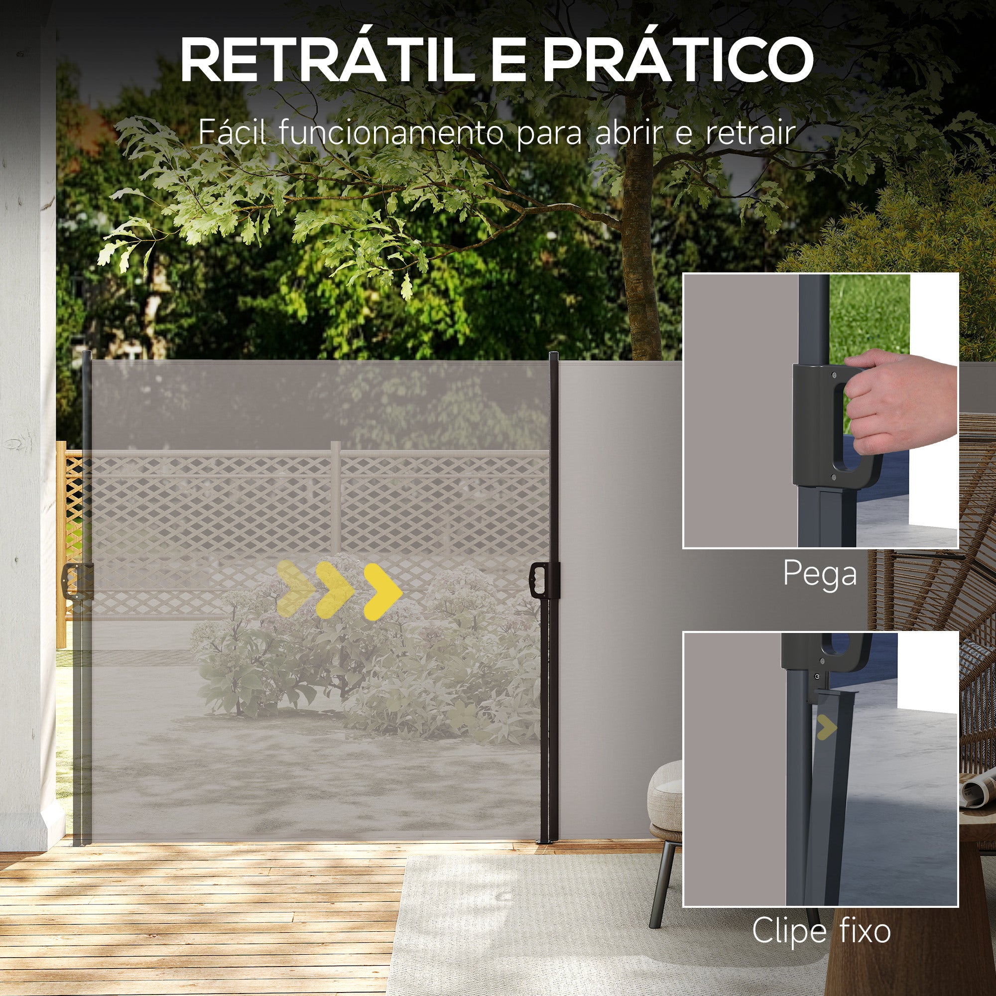 Toldo Lateral Retrátil 300x140 cm Cinzento Claro