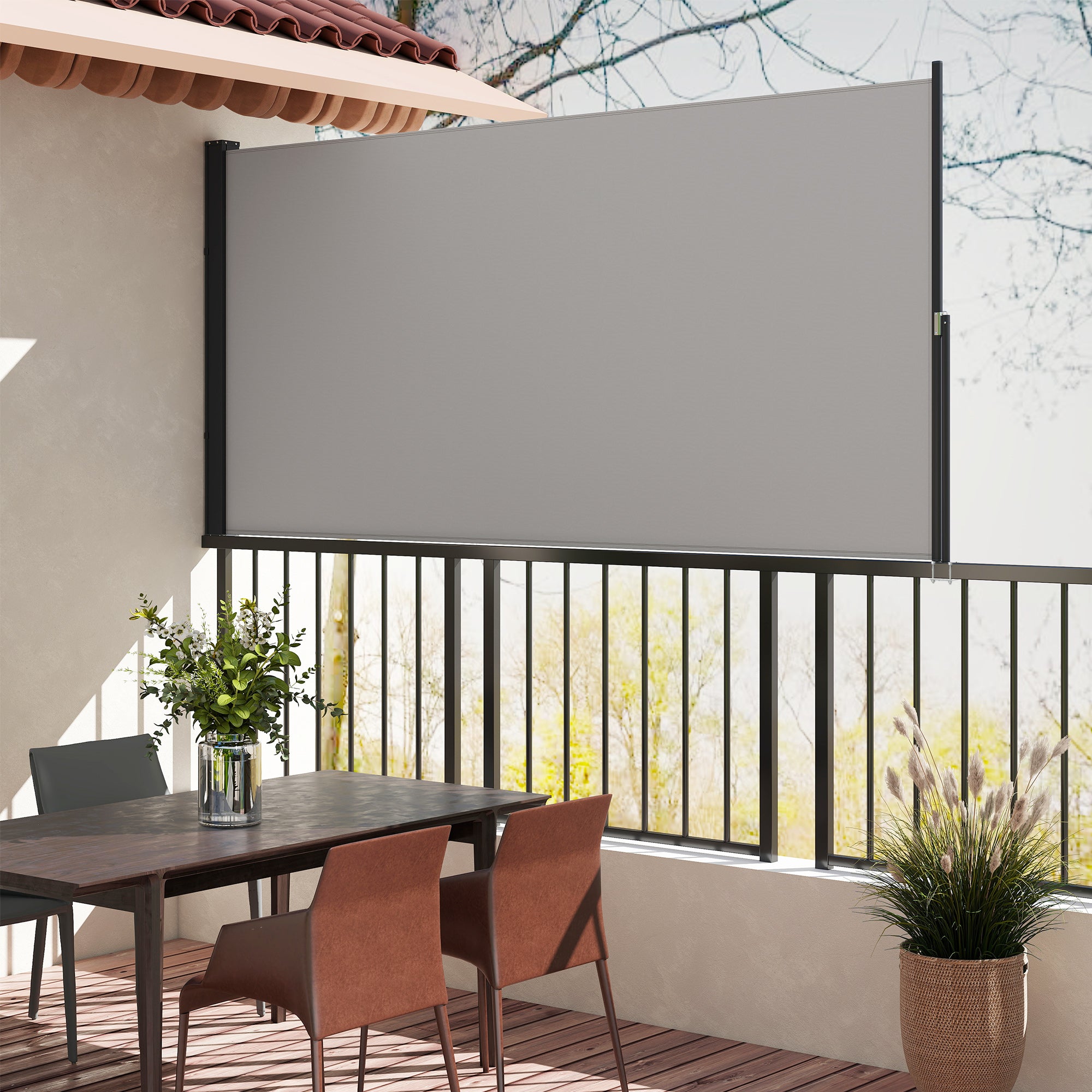 Toldo Lateral Retrátil 300x140 cm Cinzento Claro