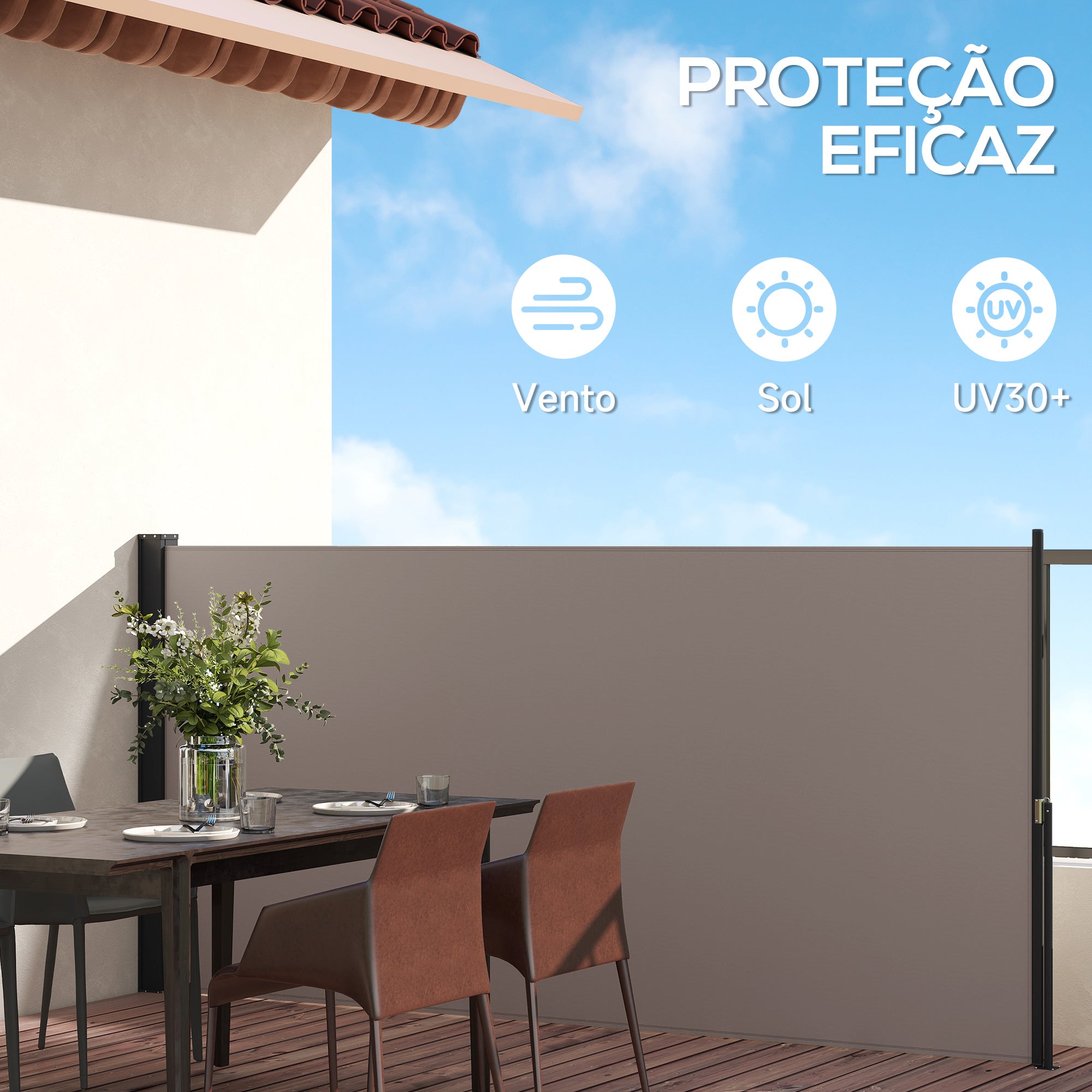 Toldo Lateral Retrátil 300x140 cm Cinzento Claro