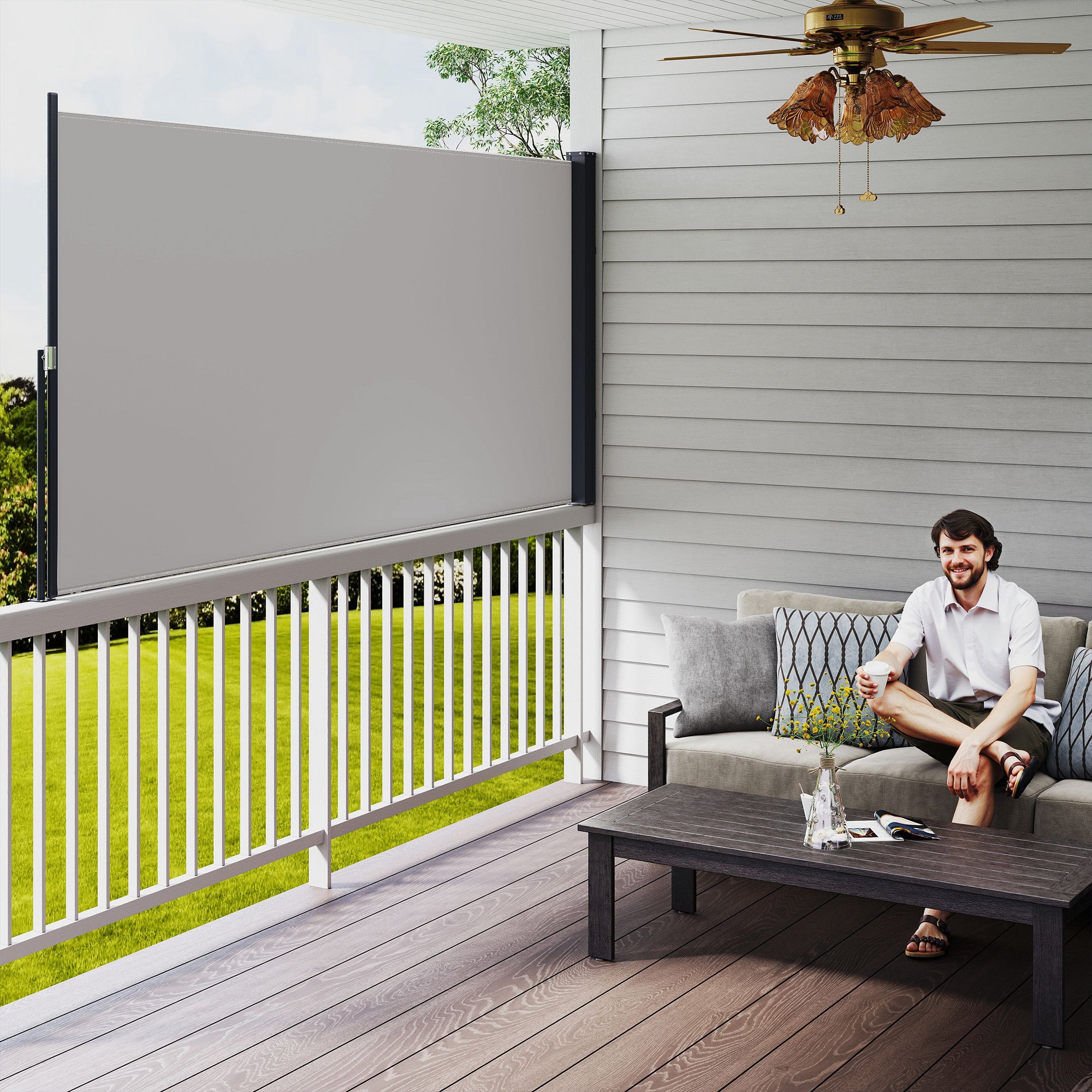 Toldo Lateral Retrátil 300x140 cm Cinzento Claro