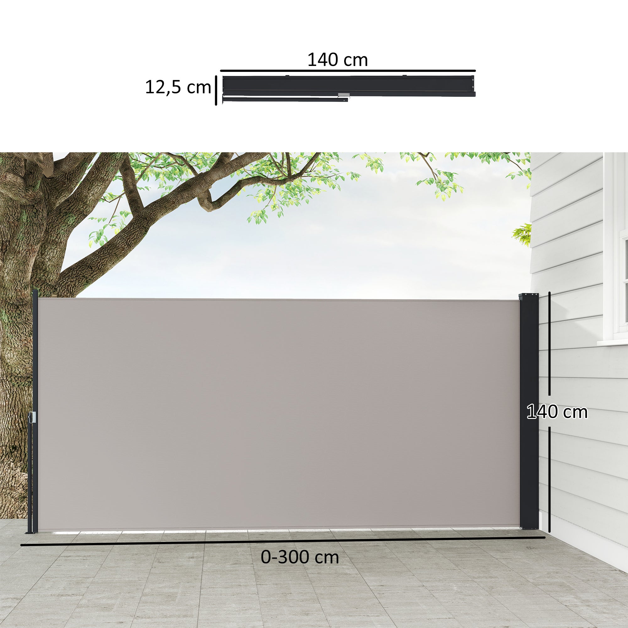 Toldo Lateral Retrátil 300x140 cm Cinzento Claro