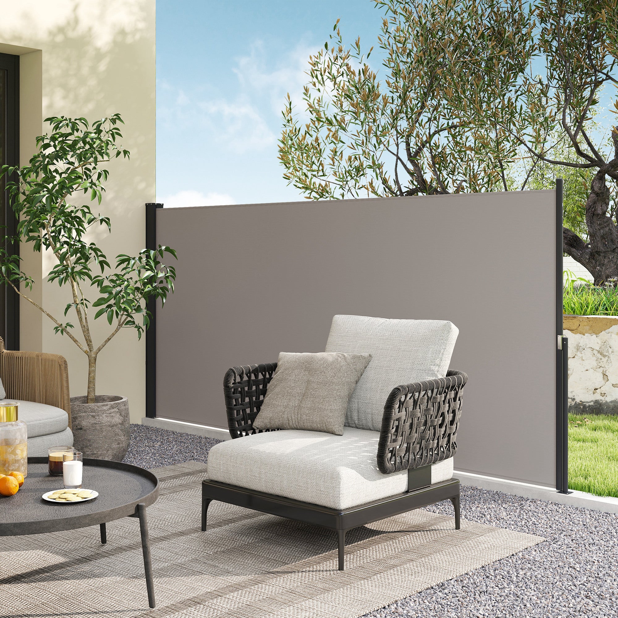Toldo Lateral Retrátil 300x140 cm Cinzento Claro