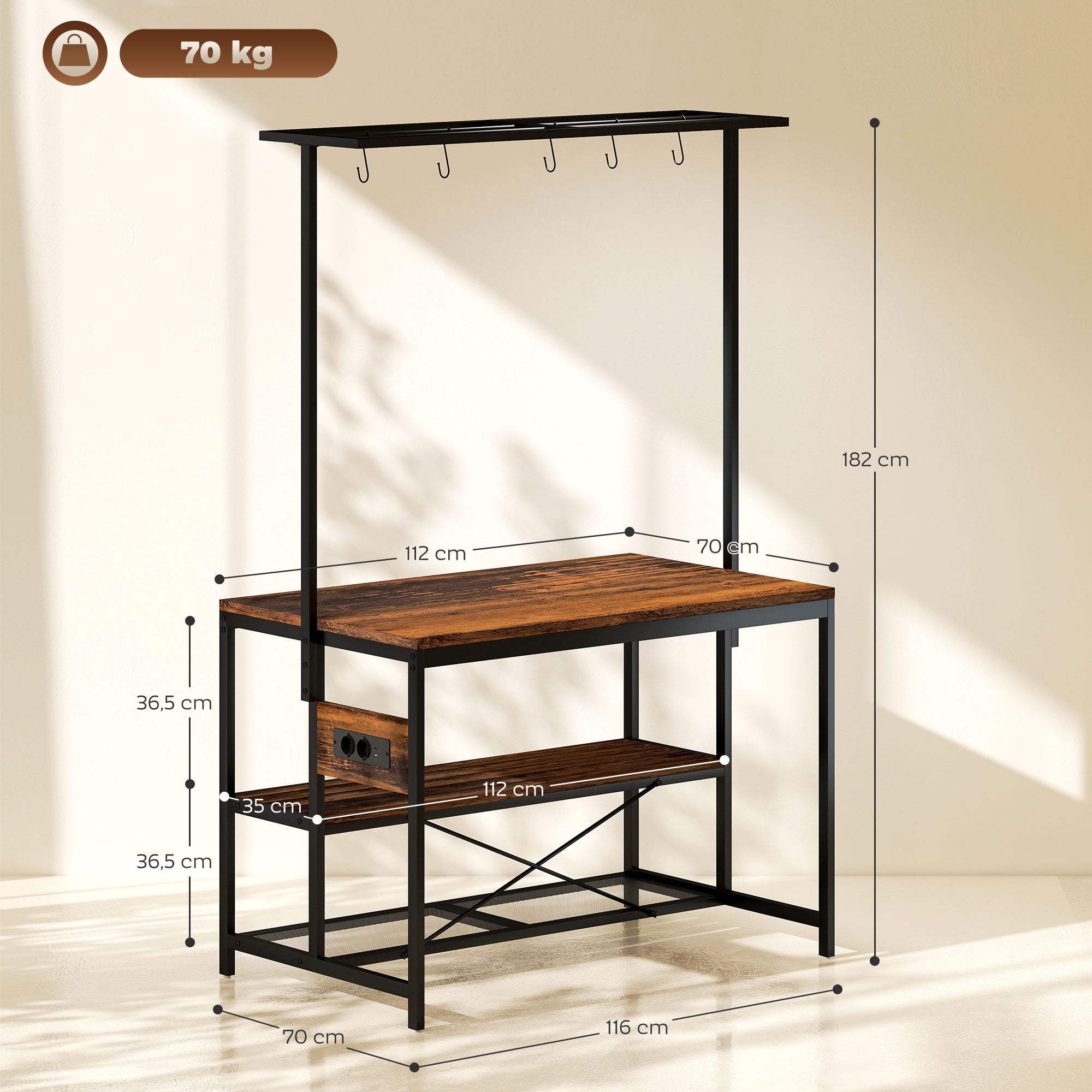 Ilha de Cozinha com Tomada de Corrente 116x70x182 cm - Castanho Rústico