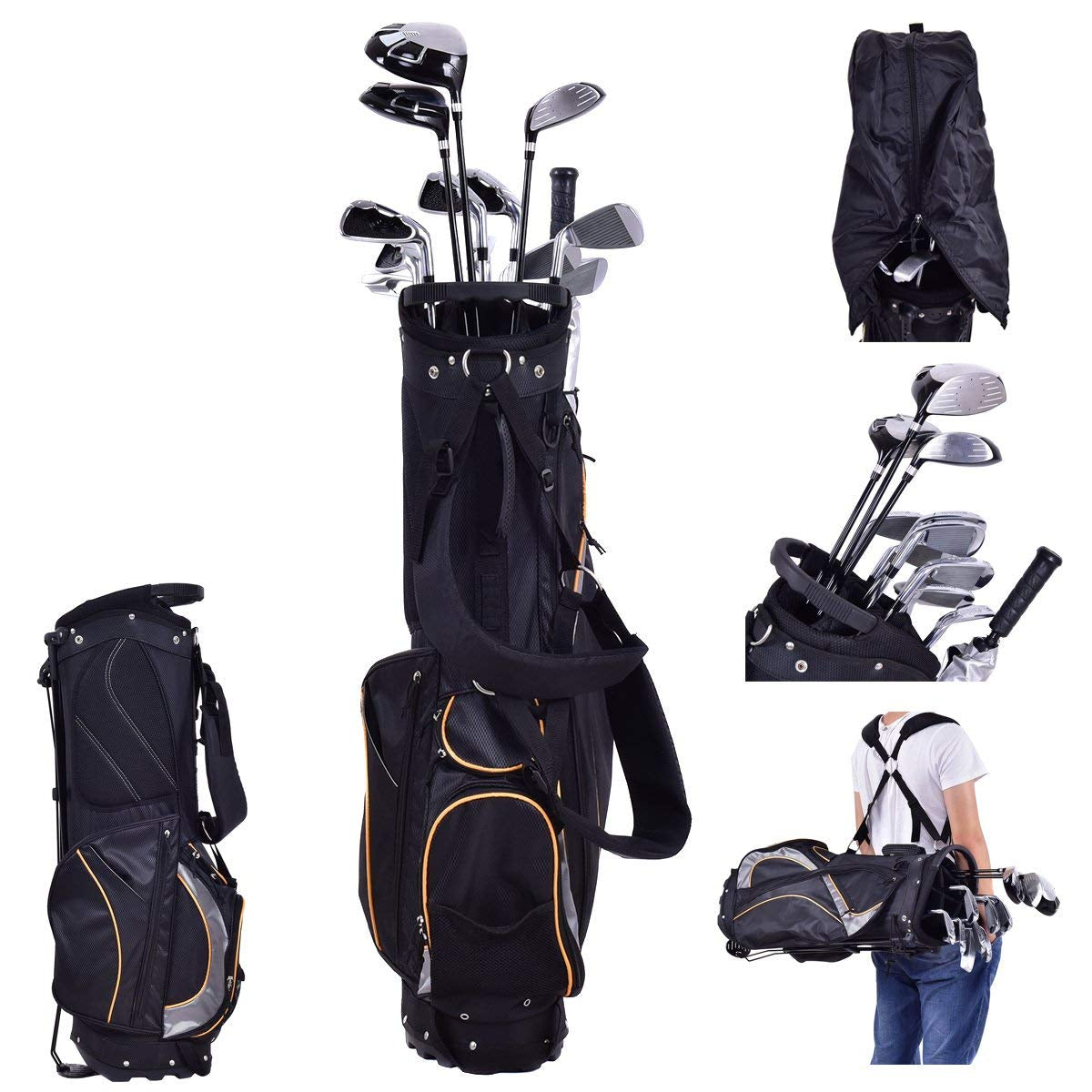 Bolsa de Transporte de Golfe Clássica com Suporte de 7 Compartimentos Preto