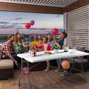 Mesa Dobrável em Plástico Moldado por Sopro 153x74x74cm Mesa Portátil para Campismo Branca