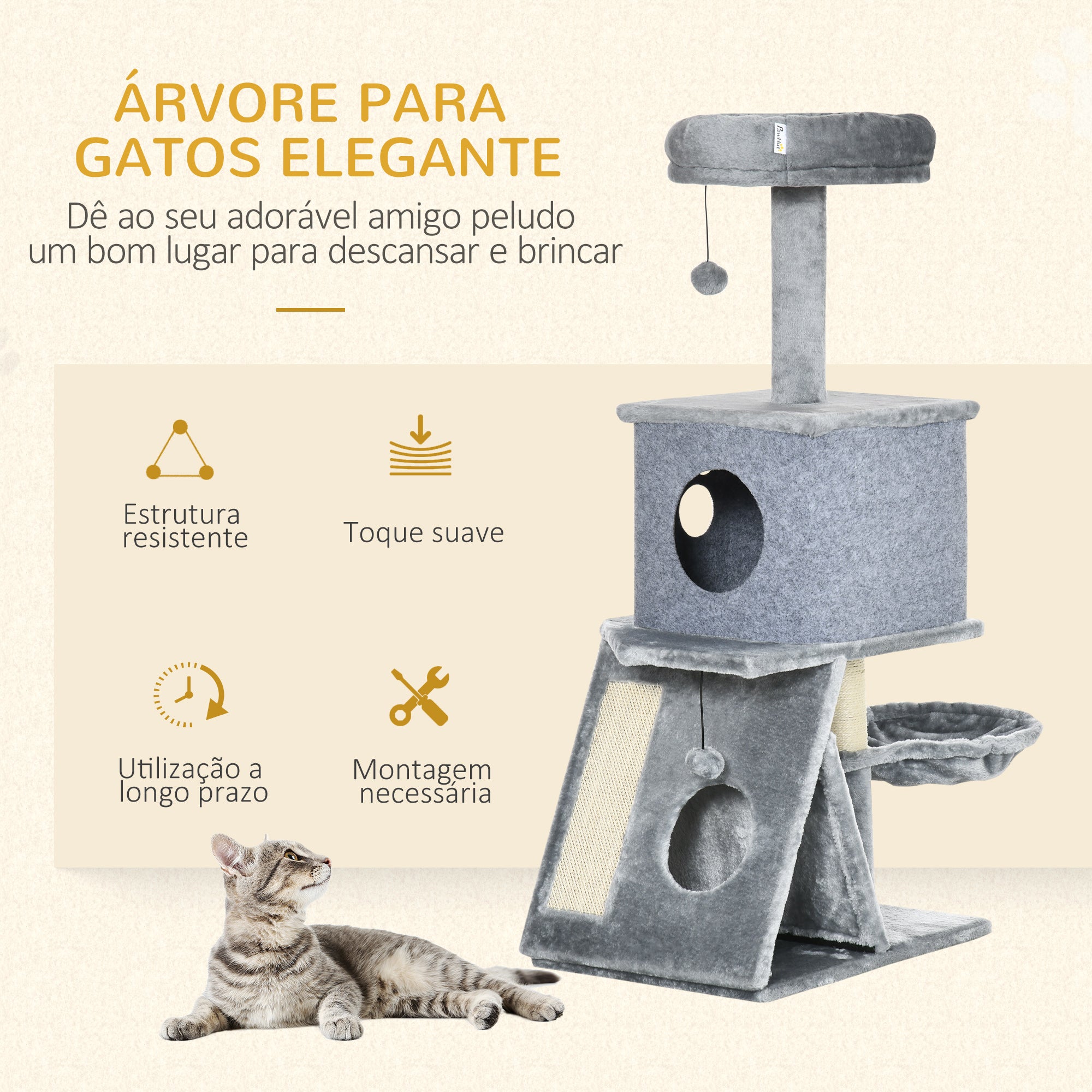 Torre Arranhador para Gatos Cinzento 50x40x111 cm