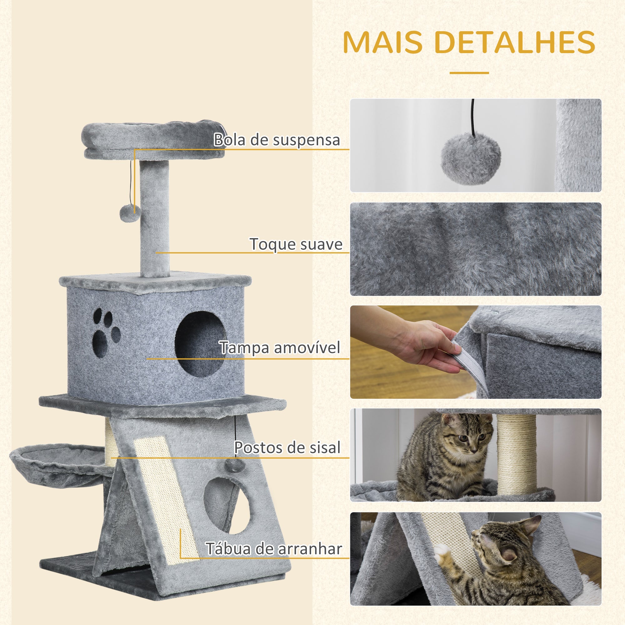 Torre Arranhador para Gatos Cinzento 50x40x111 cm