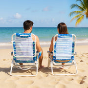 Conjunto de 2 Cadeiras de Praia Dobráveis Reclináveis Leves com 5 Posições Ajustáveis Almofada para a Cabeça Barra para Toalhas Azul