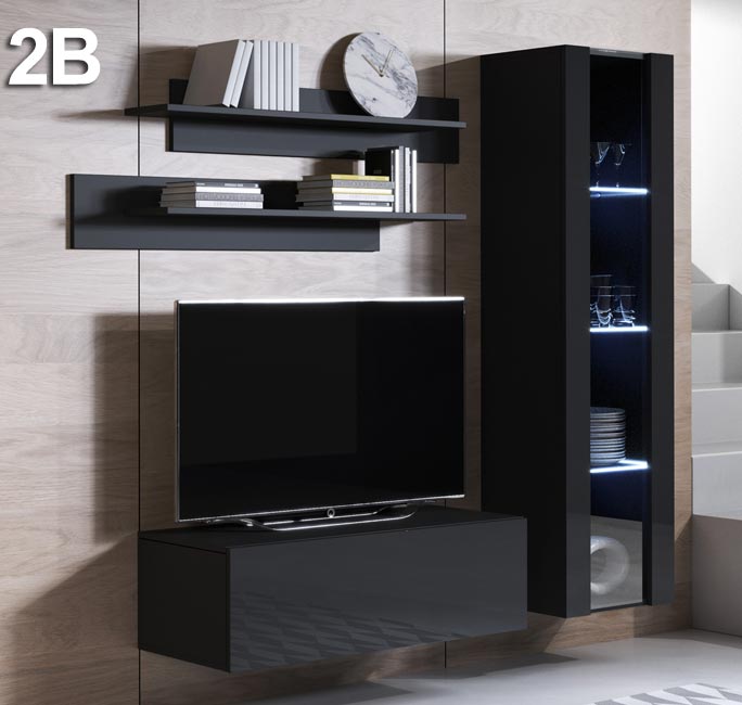 Conjunto de móveis Leiko 2B preto (1,6m)
