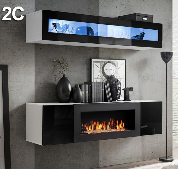 Conjunto de móveis Kaira 2C branco e preto (1,6m)