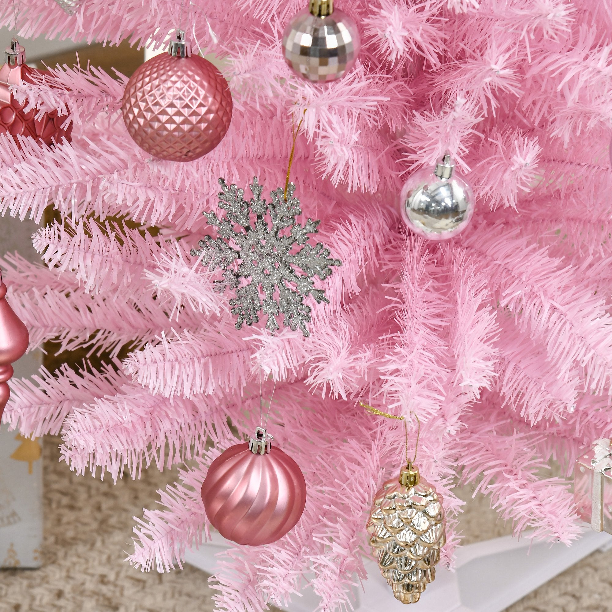 Árvore de Natal Artificial – 180 cm – Rosa – PVC, metal e plástico