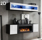 Conjunto de móveis Kaira 2D preto e branco (1,6m)