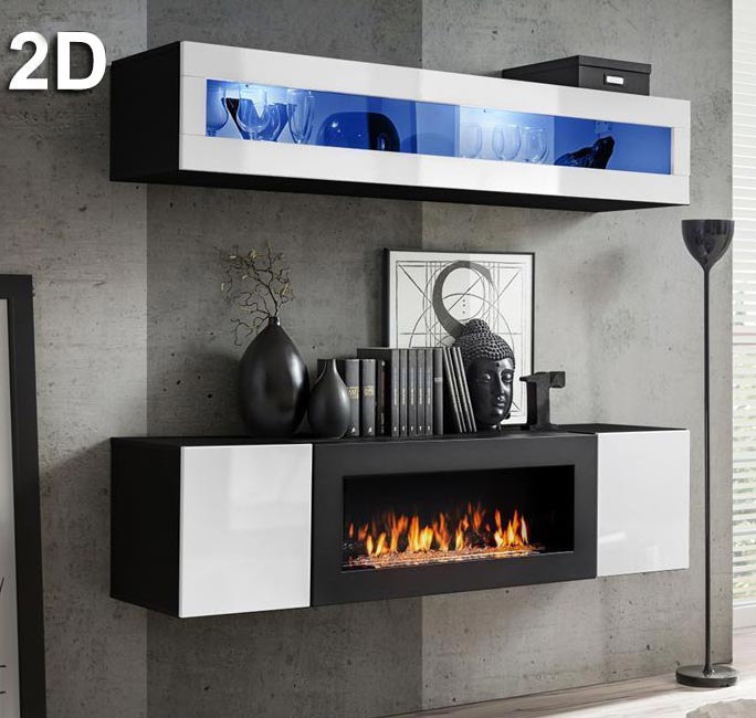 Conjunto de móveis Kaira 2D preto e branco (1,6m)