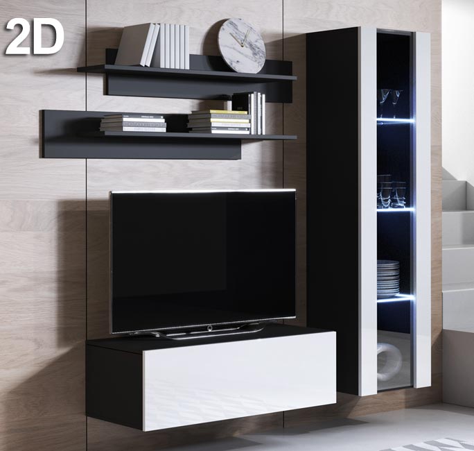 Conjunto de móveis Leiko 2D preto e branco (1,6m)