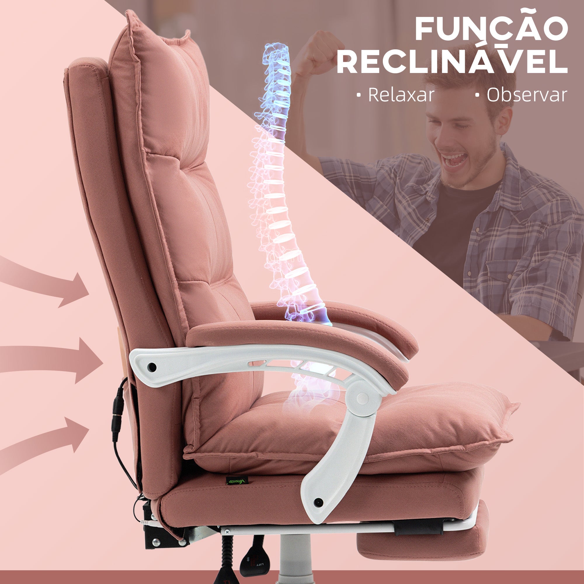 Cadeira de Escritório com Massagem Vibratória e Aquecimento 66x74x121.5 cm Rosa