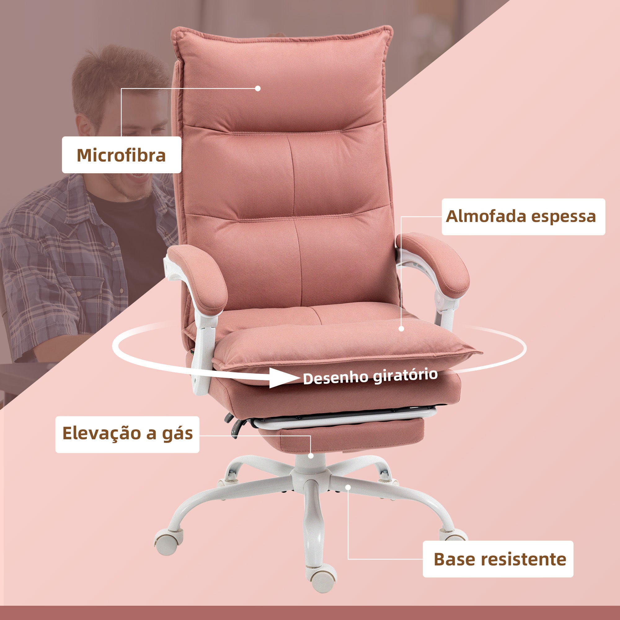 Cadeira de Escritório com Massagem Vibratória e Aquecimento 66x74x121.5 cm Rosa
