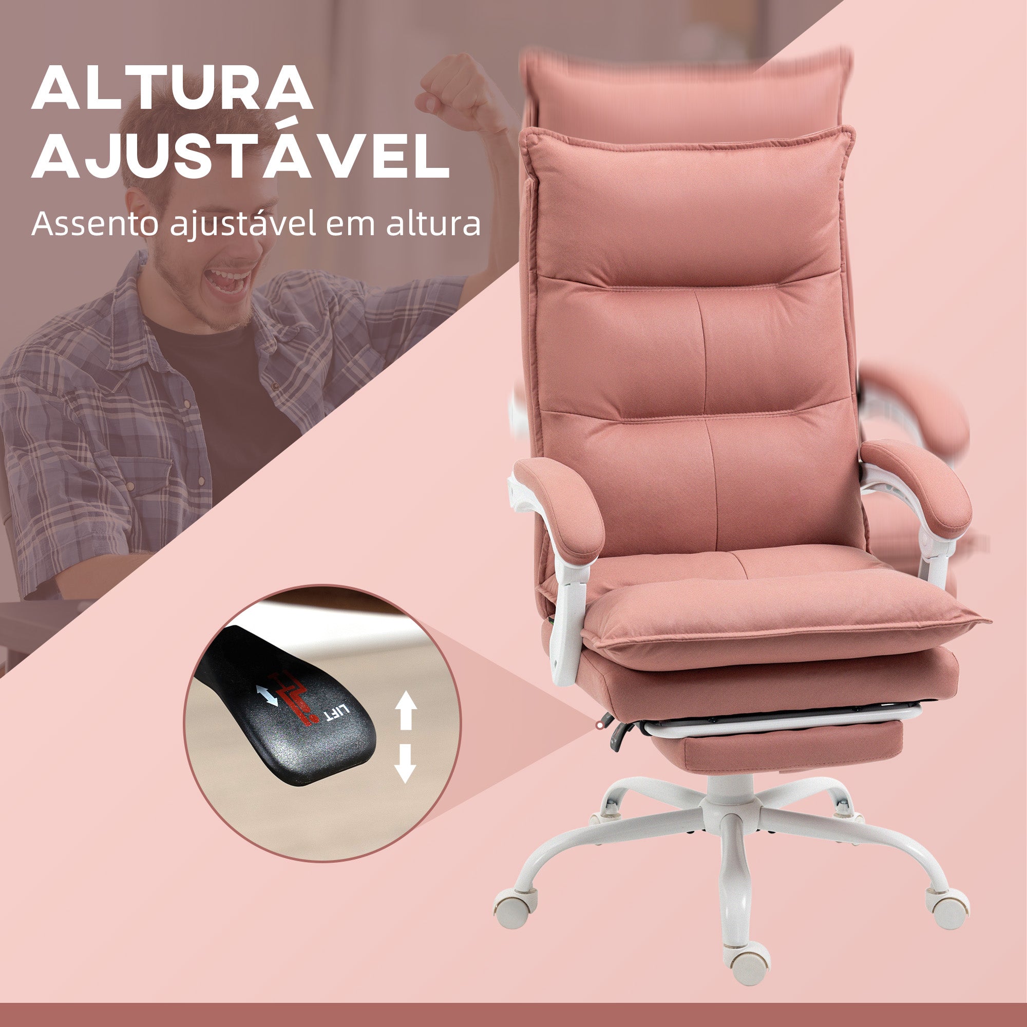 Cadeira de Escritório com Massagem Vibratória e Aquecimento 66x74x121.5 cm Rosa