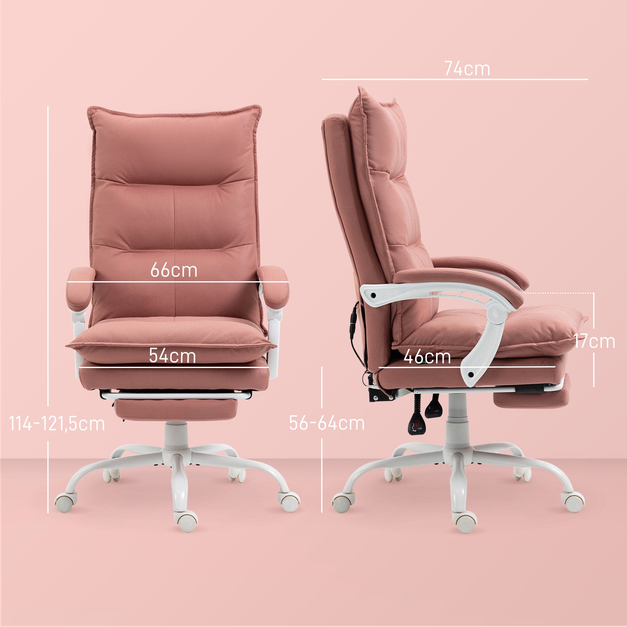 Cadeira de Escritório com Massagem Vibratória e Aquecimento 66x74x121.5 cm Rosa