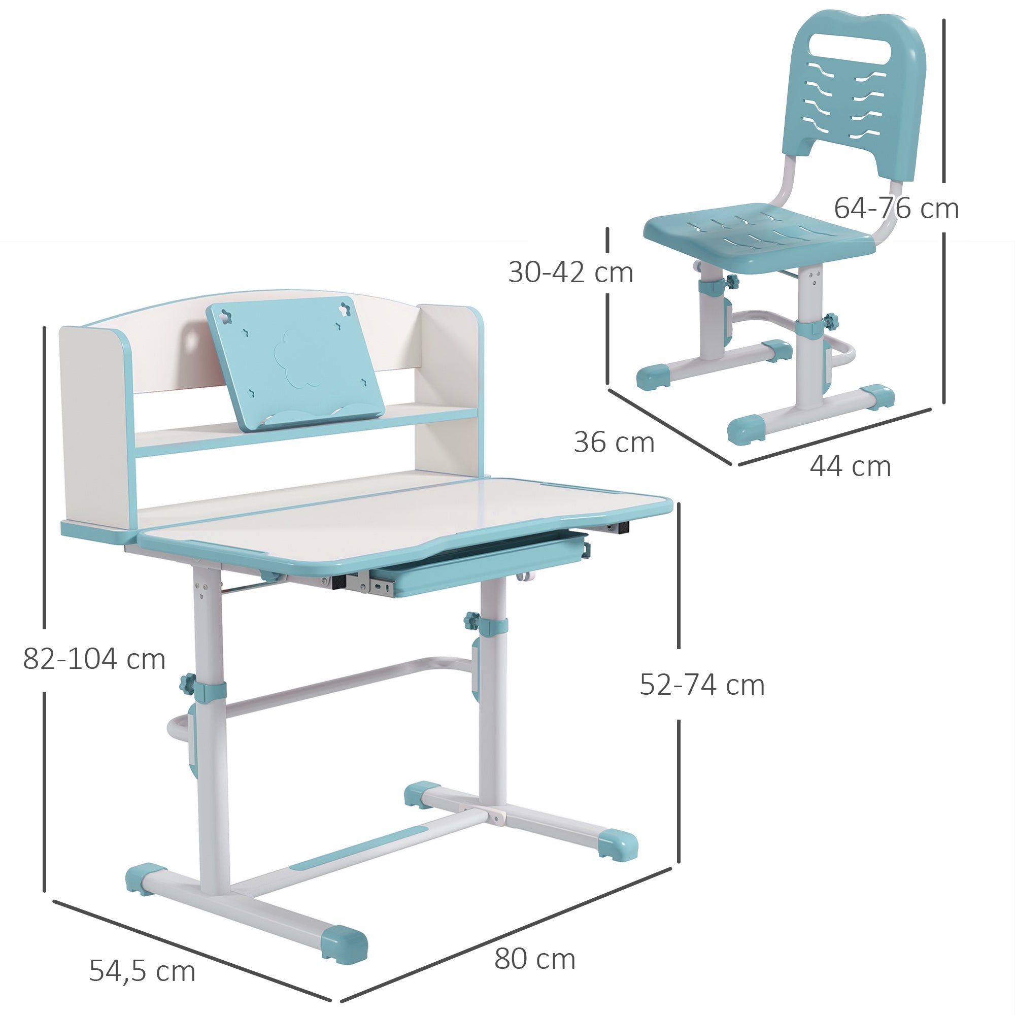 Conjunto Secretária e Cadeira Infantil Ajustáveis 80x54,5x82-104 cm Azul