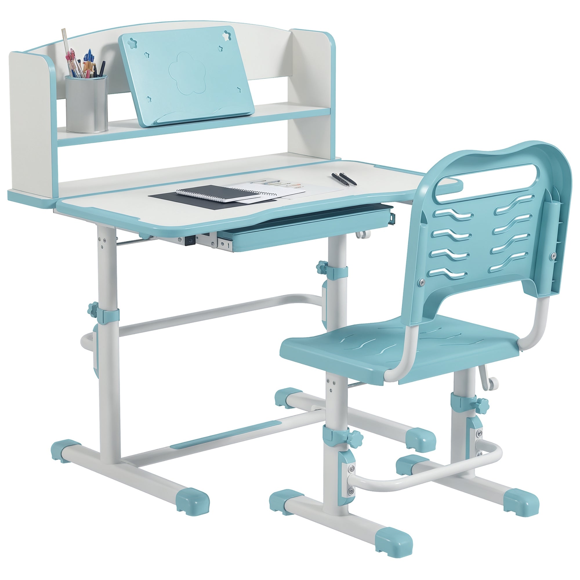 Conjunto Secretária e Cadeira Infantil Ajustáveis 80x54,5x82-104 cm Azul