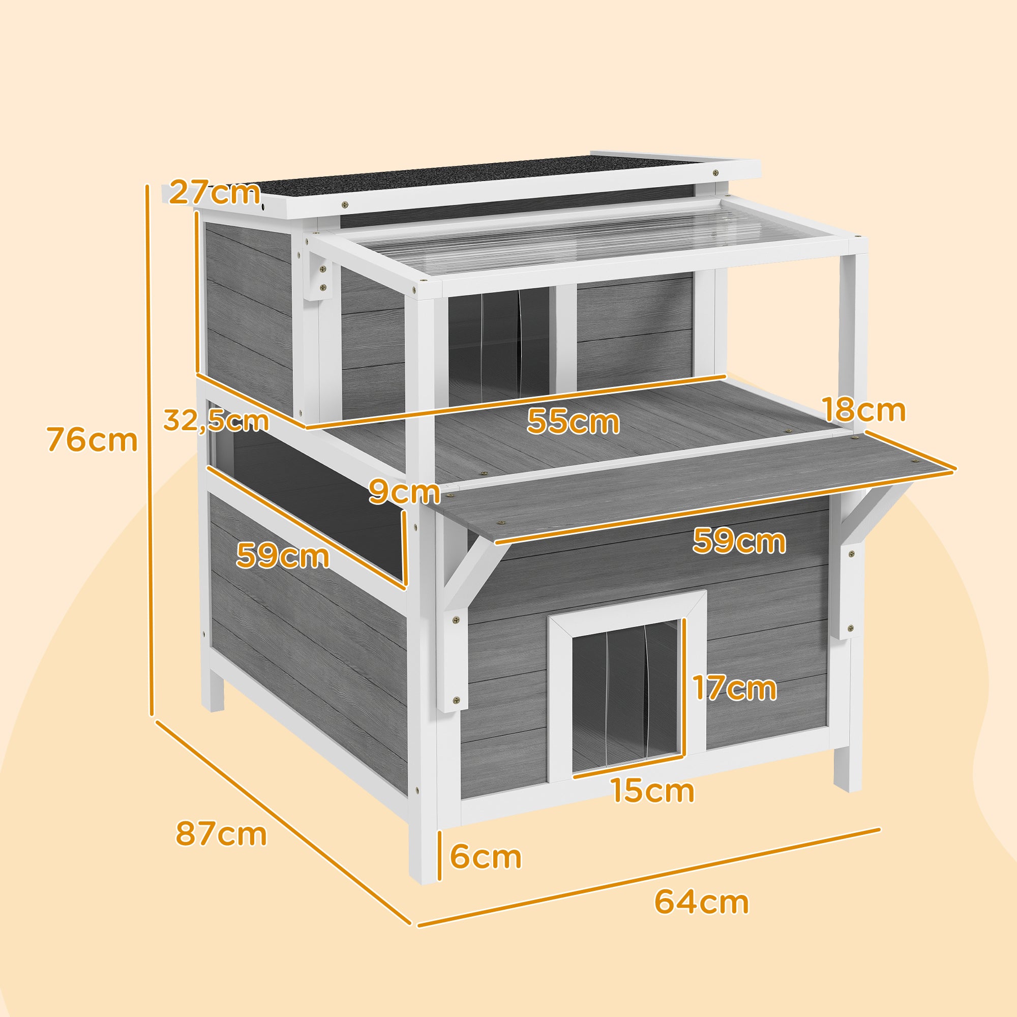 Casa para Gatos de Madeira 64x87x76 cm - Cinzento