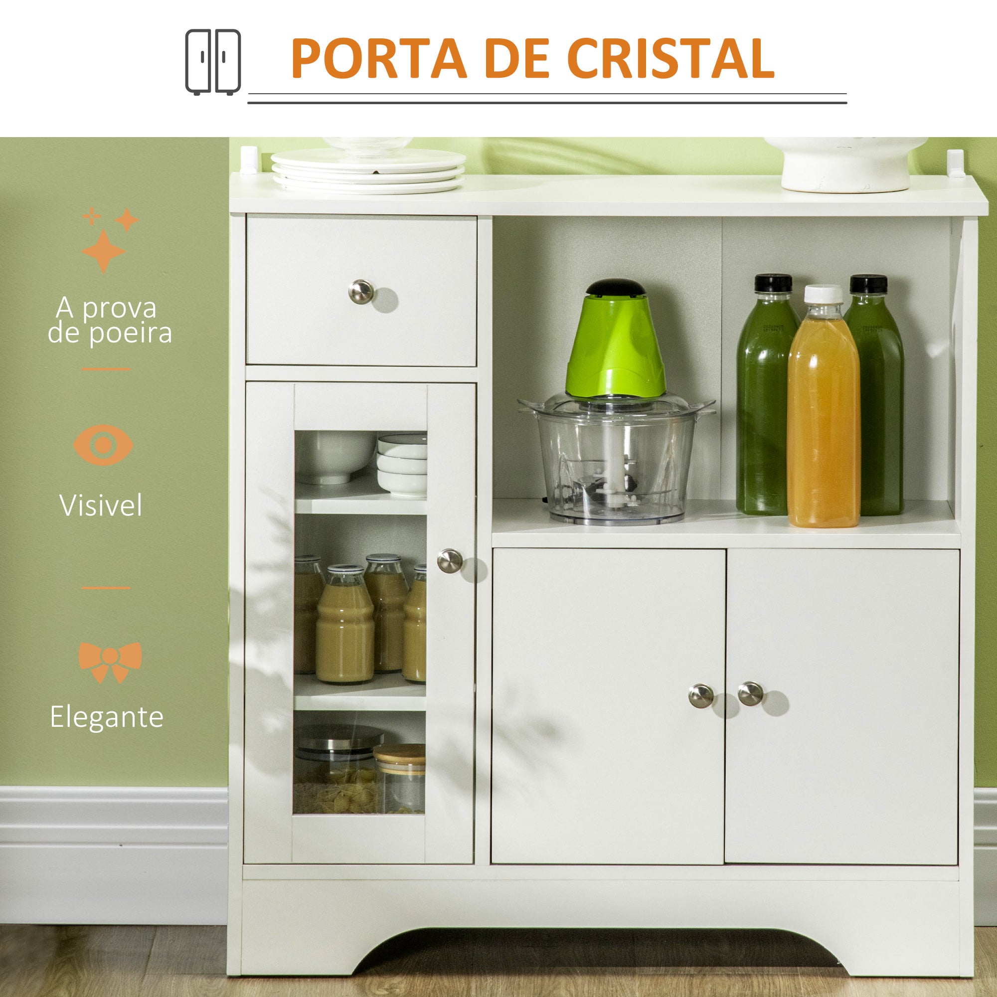 Aparador de Cozinha Moderno 80x30x82cm Branco