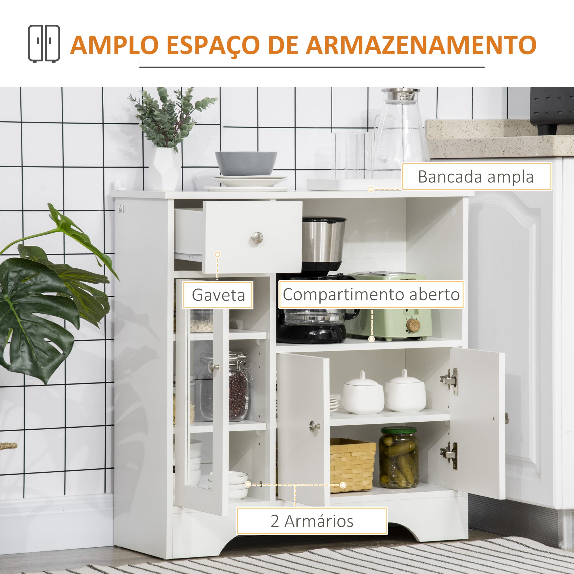 Aparador de Cozinha Moderno 80x30x82cm Branco