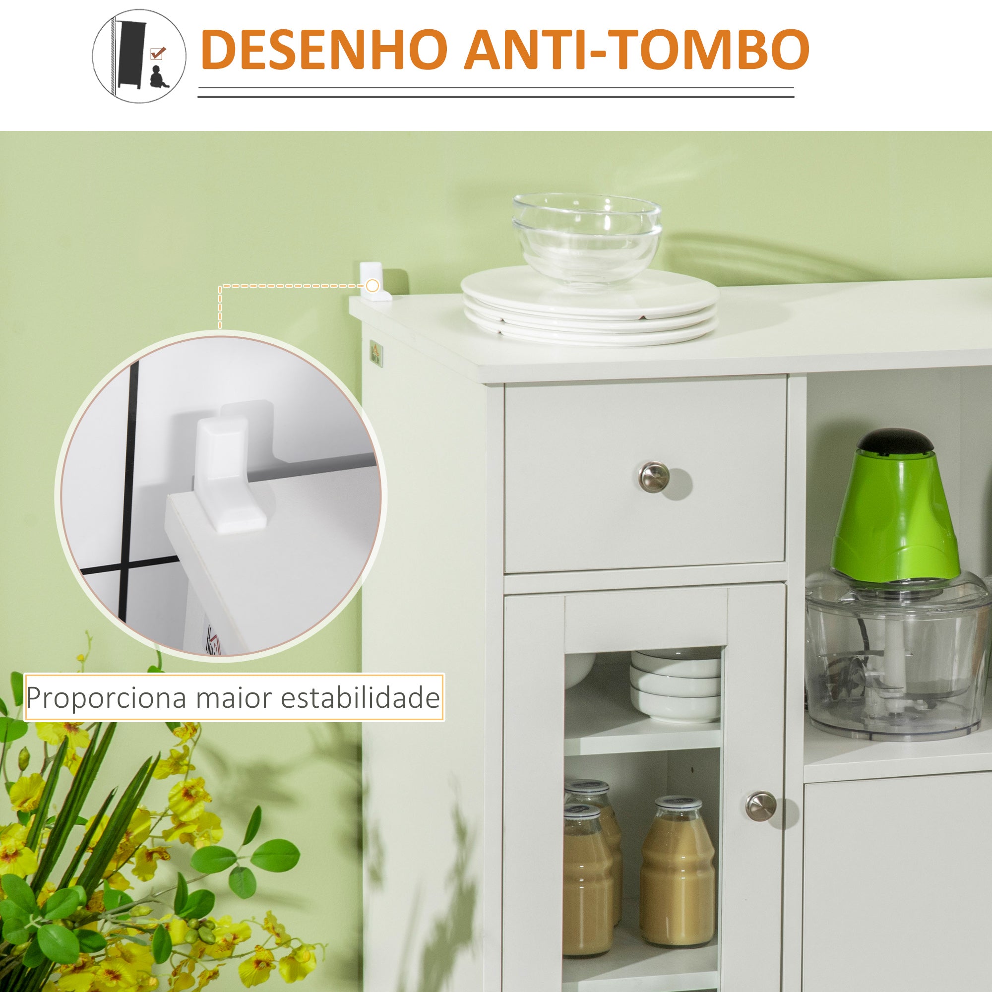 Aparador de Cozinha Moderno 80x30x82cm Branco