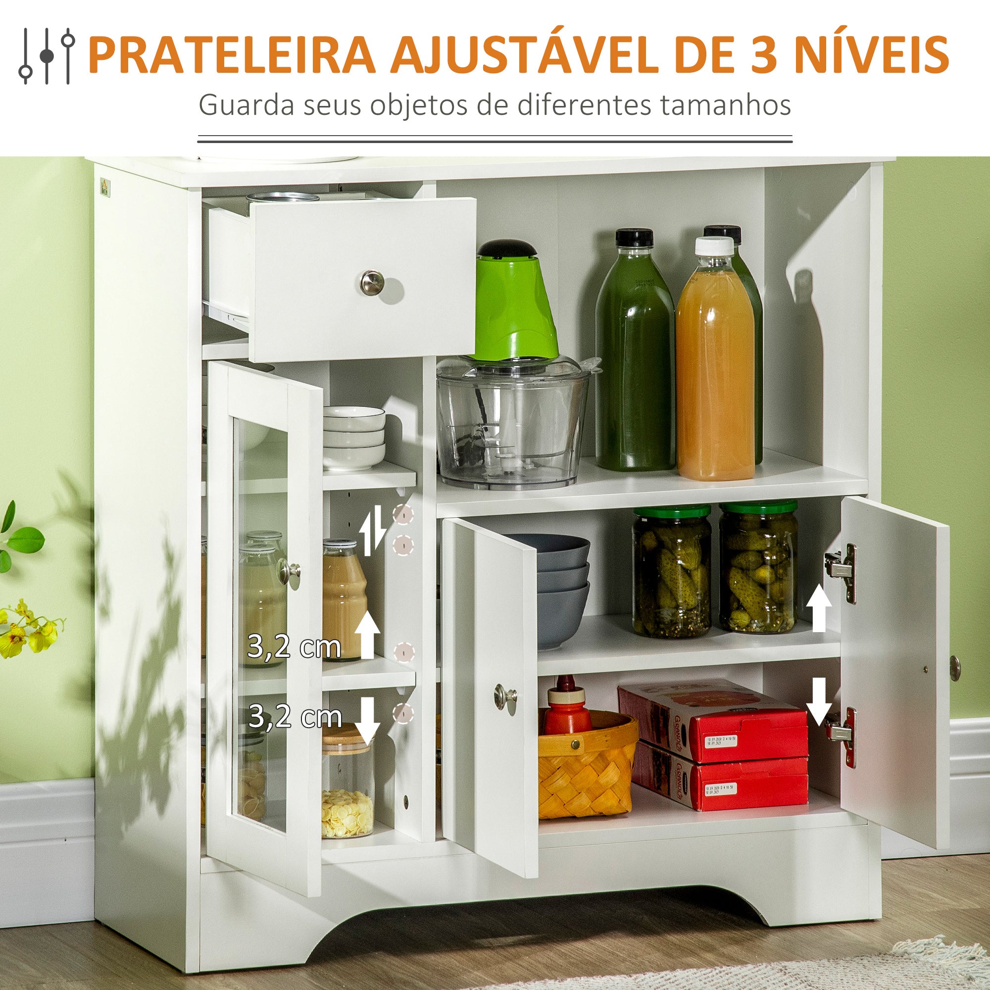 Aparador de Cozinha Moderno 80x30x82cm Branco