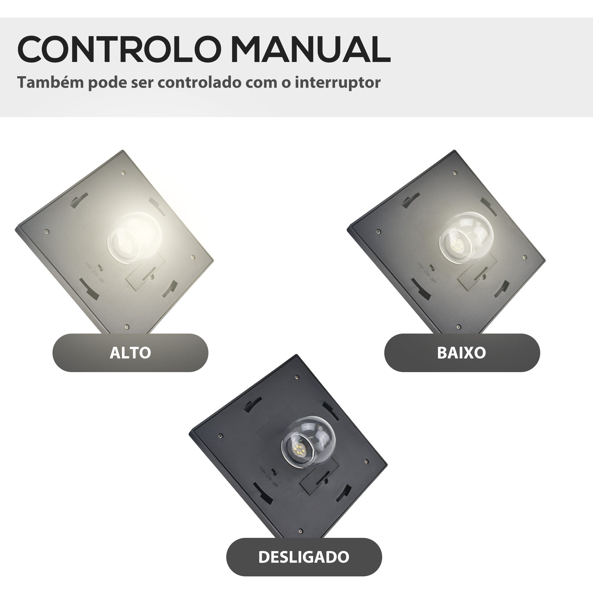 Candeeiro Solar para Exterior com 3 Luzes LED IP44 51,5x47x182,5cm Preto