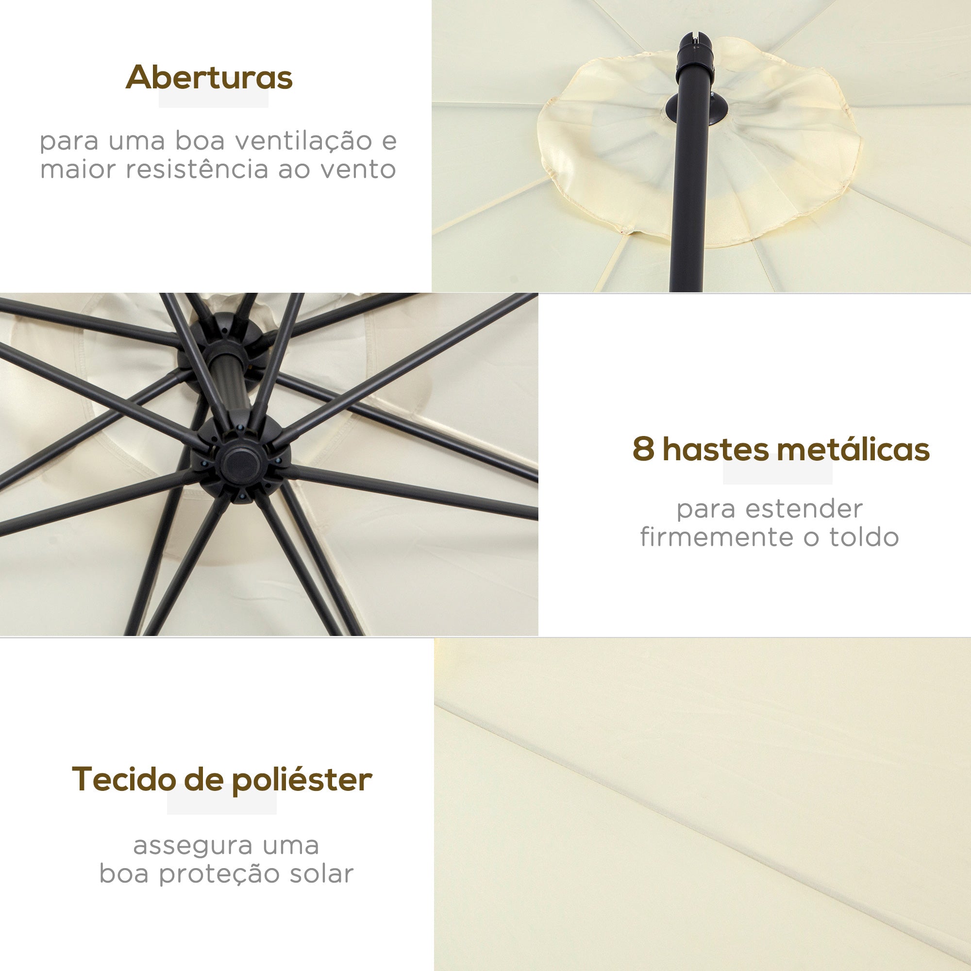 Chapéu de Sol de Jardim Ø300x260cm - Creme Branco