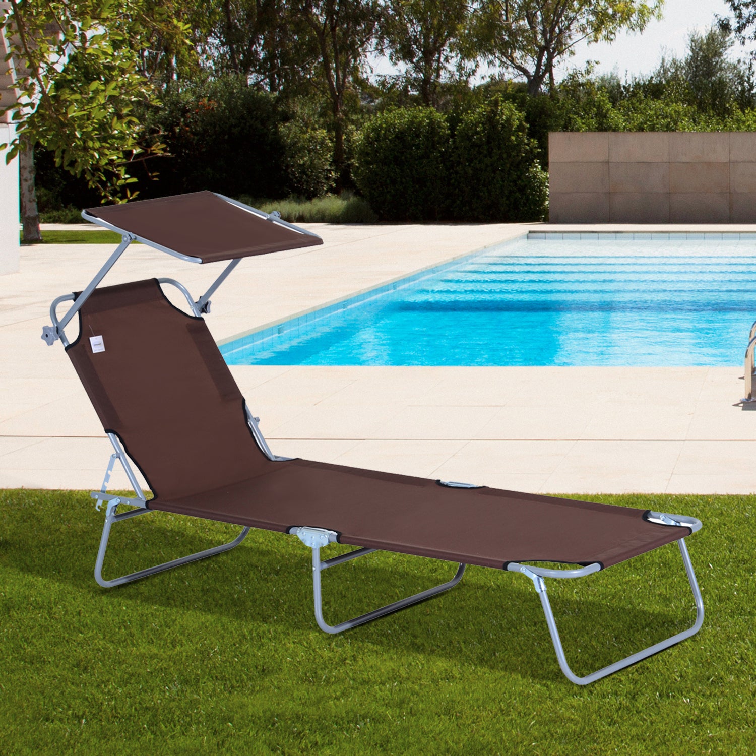 Espreguiçadeira de Jardim Marrom 187x58x77 cm com Toldo Removível e Encosto Ajustável