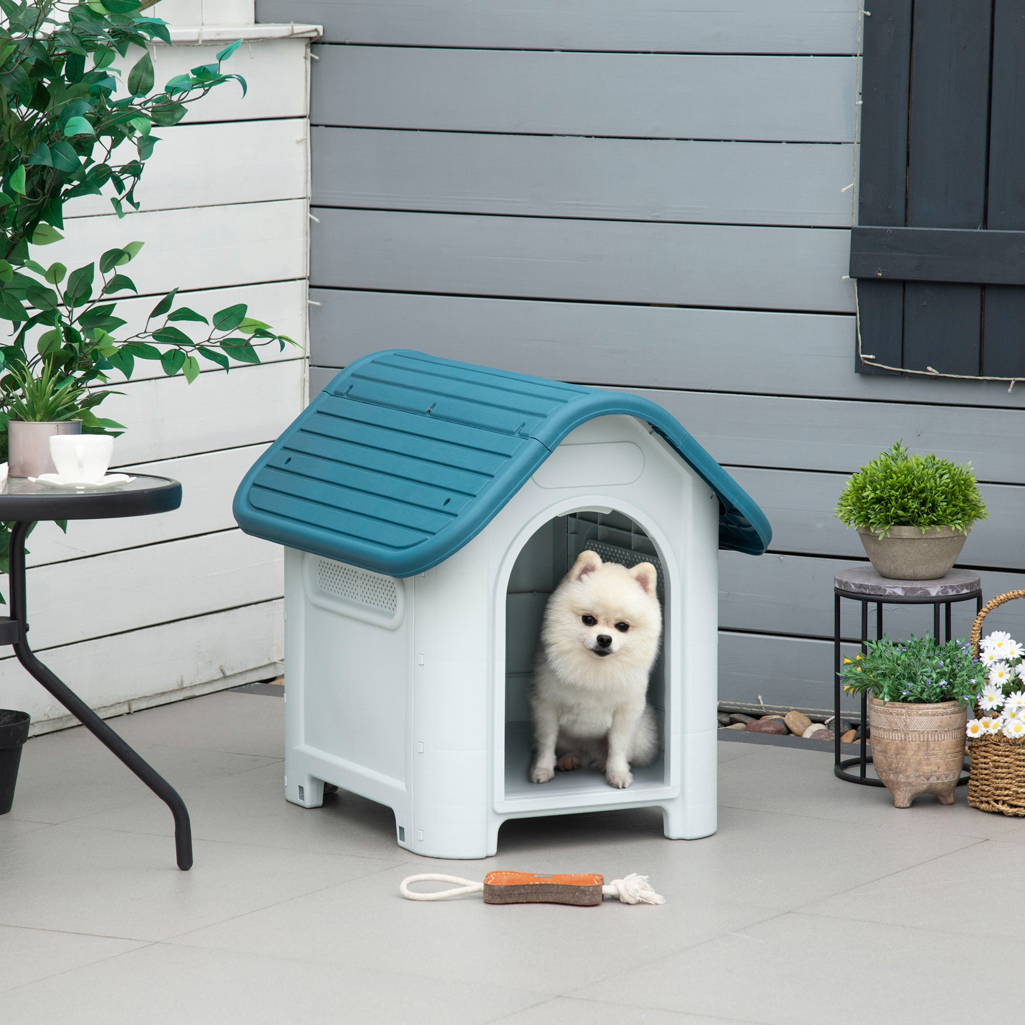 Casa para Cães Pequenos e Mini 59x75x66 cm - Azul e Cinza