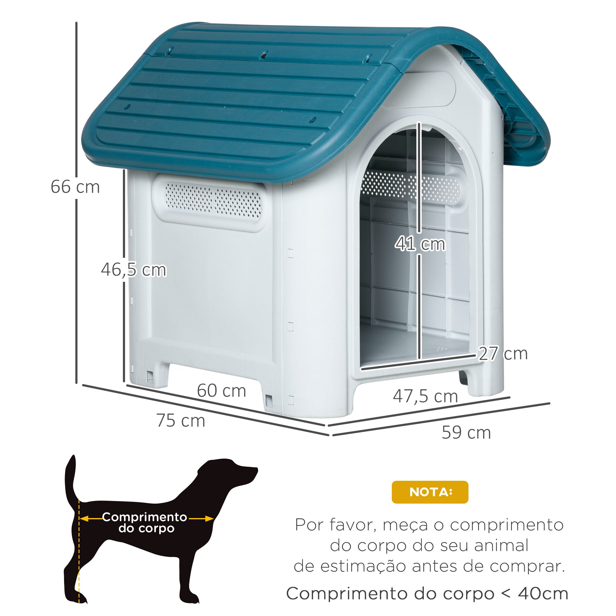 Casa para Cães Pequenos e Mini 59x75x66 cm - Azul e Cinza