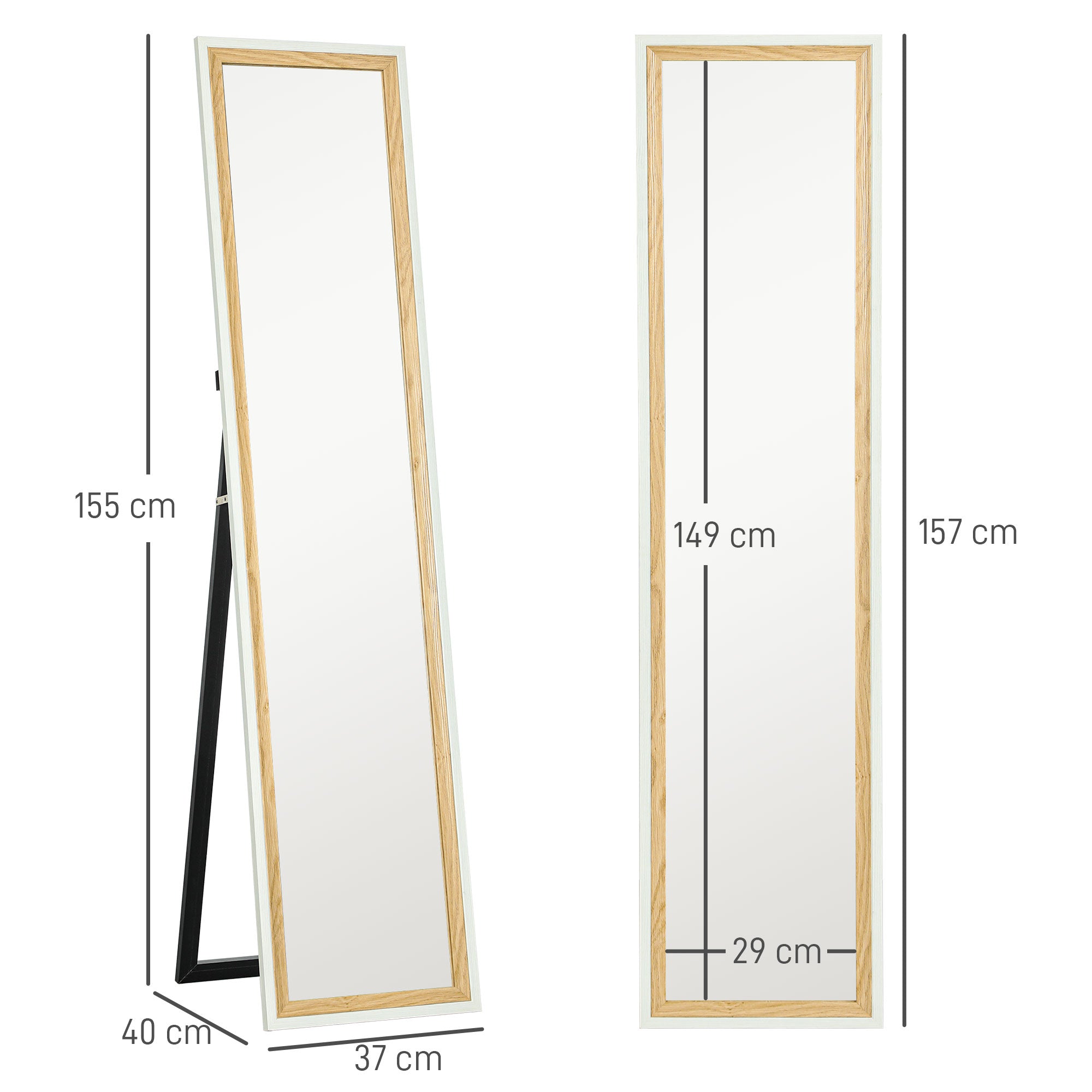 Espelho de Pé – 37x157 cm – Branco e Madeira Escura – MDF