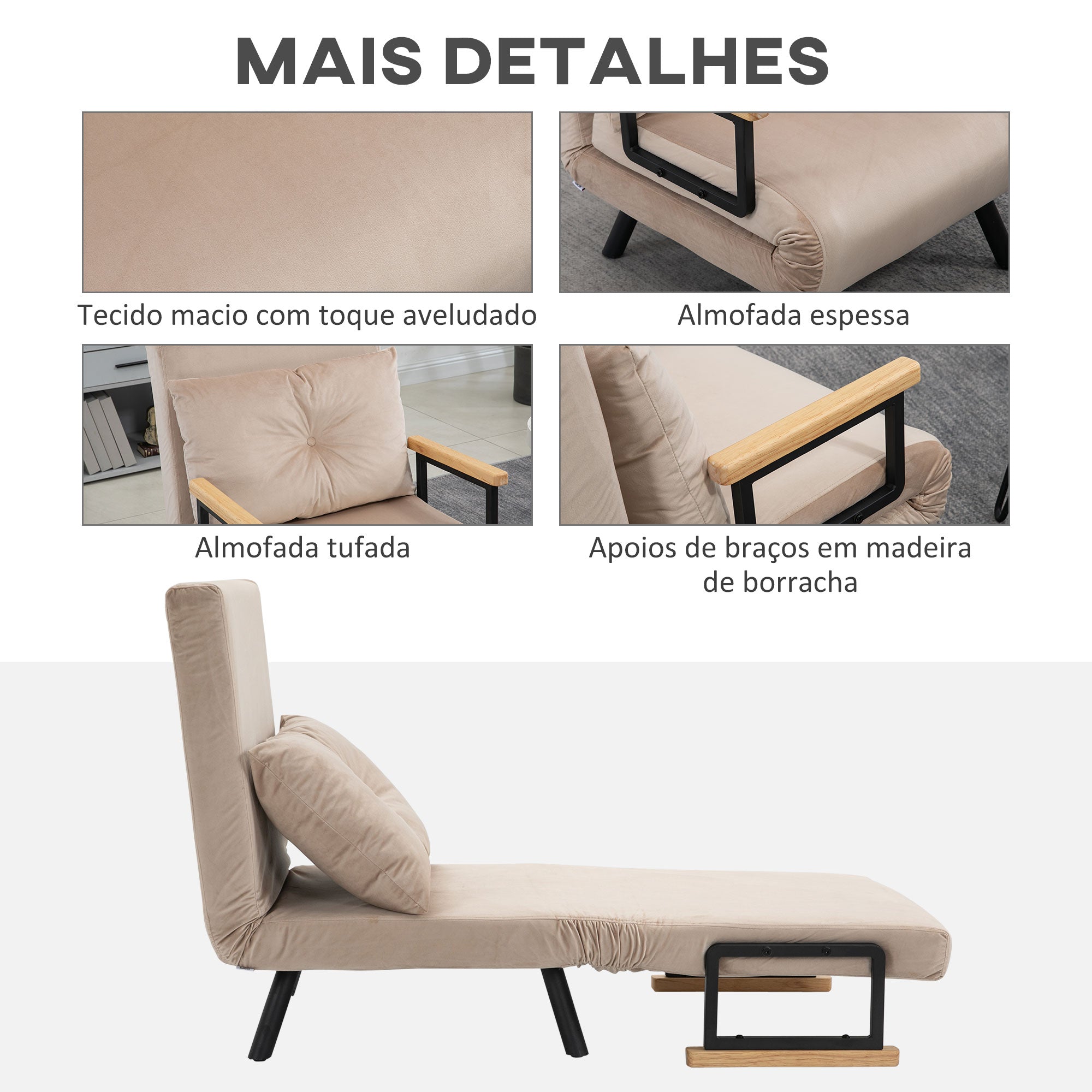 Poltrona 3 em 1 Convertível em Cama 63x73x81 cm Bege