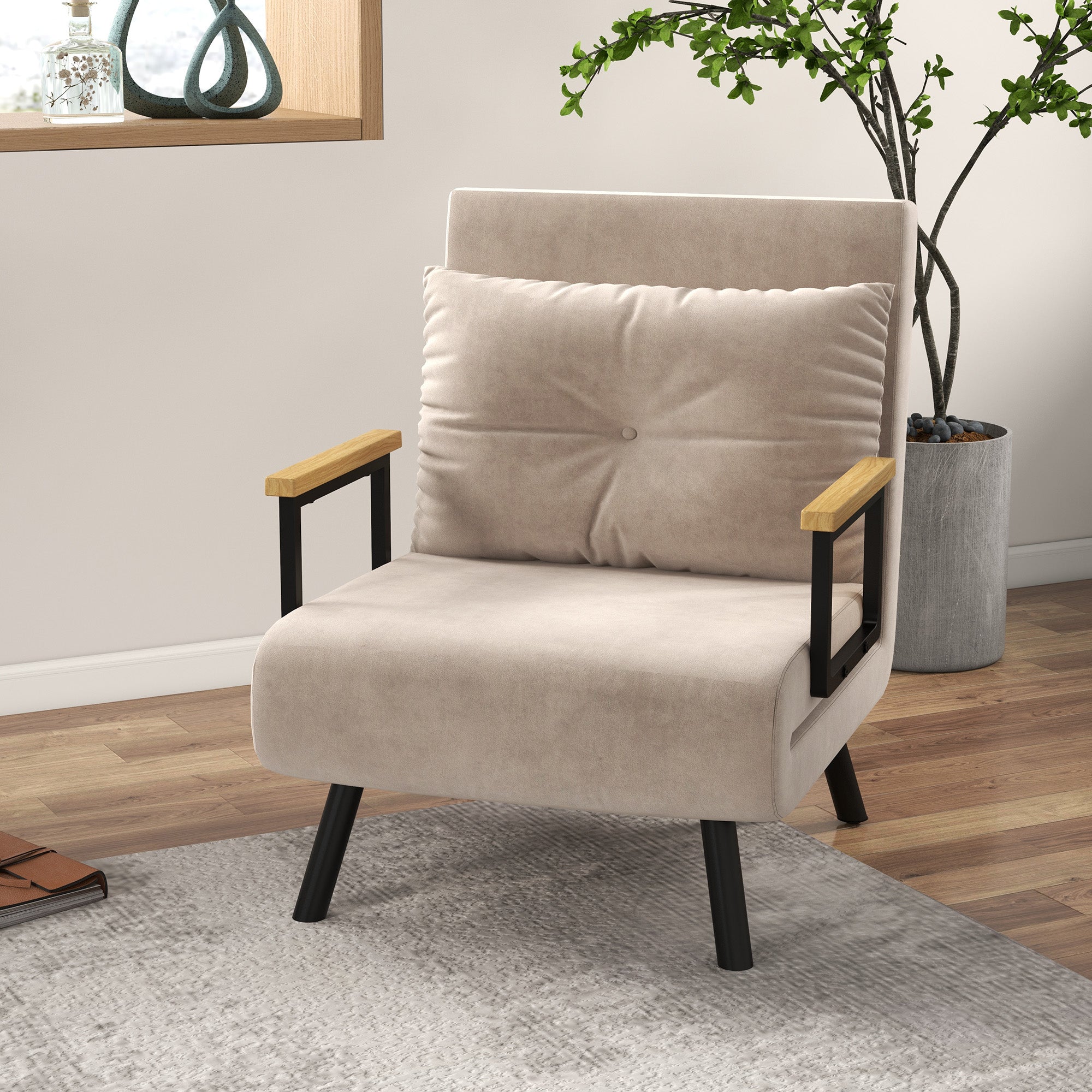 Poltrona 3 em 1 Convertível em Cama 63x73x81 cm Bege