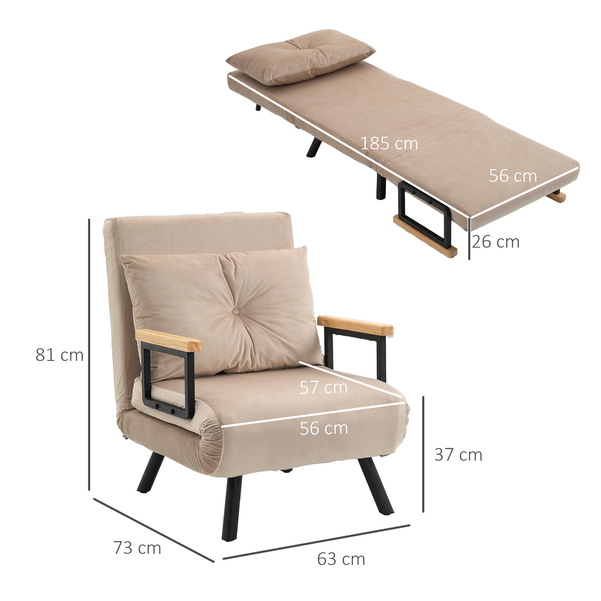 Poltrona 3 em 1 Convertível em Cama 63x73x81 cm Bege