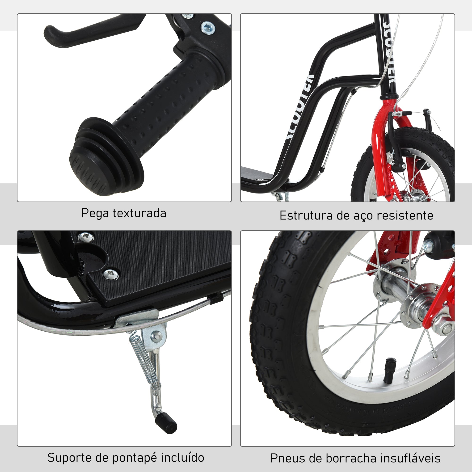 Trotinete Infantil com Guiador Ajustável em Altura e Travão Duplo 120x58x75-80 cm Preto