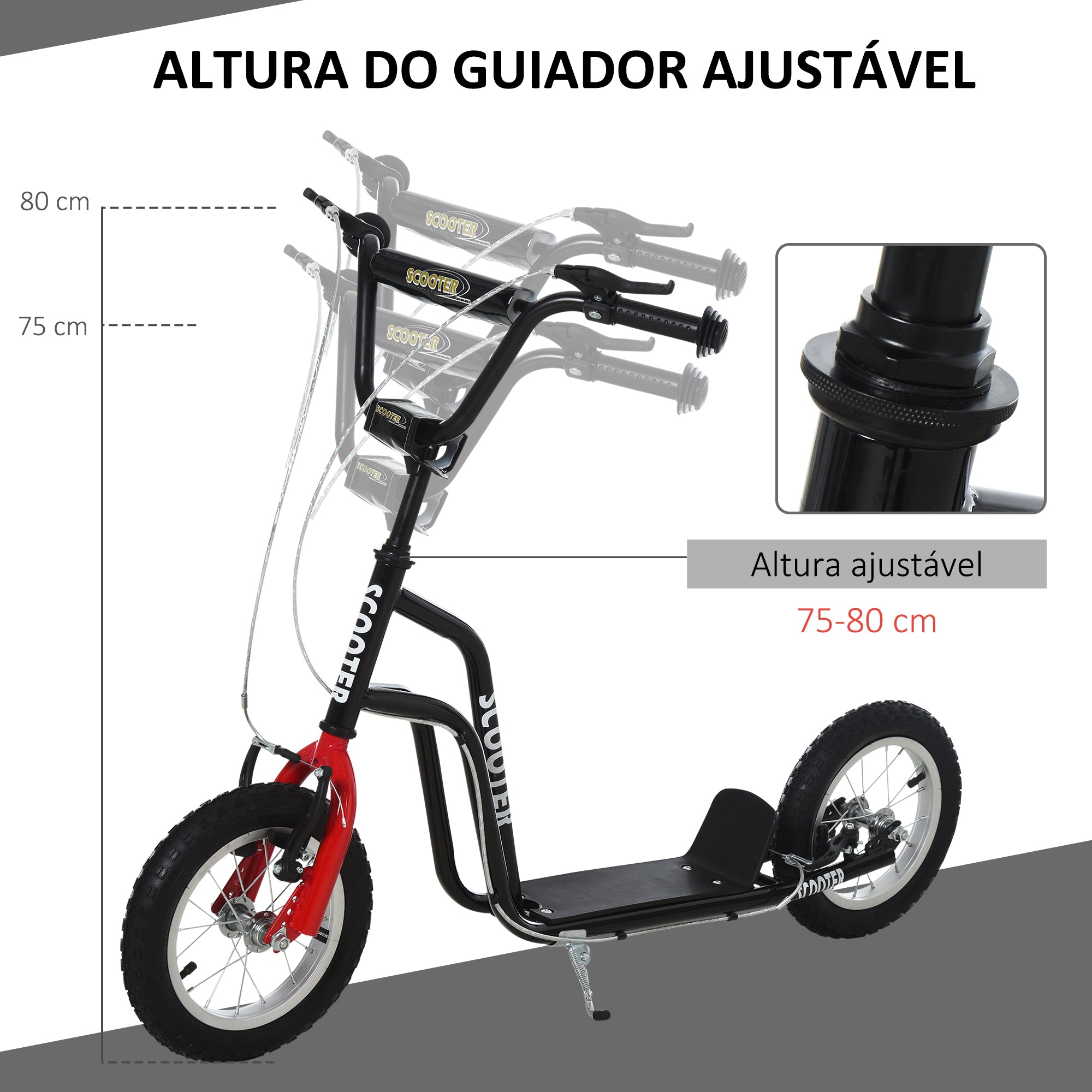 Trotinete Infantil com Guiador Ajustável em Altura e Travão Duplo 120x58x75-80 cm Preto