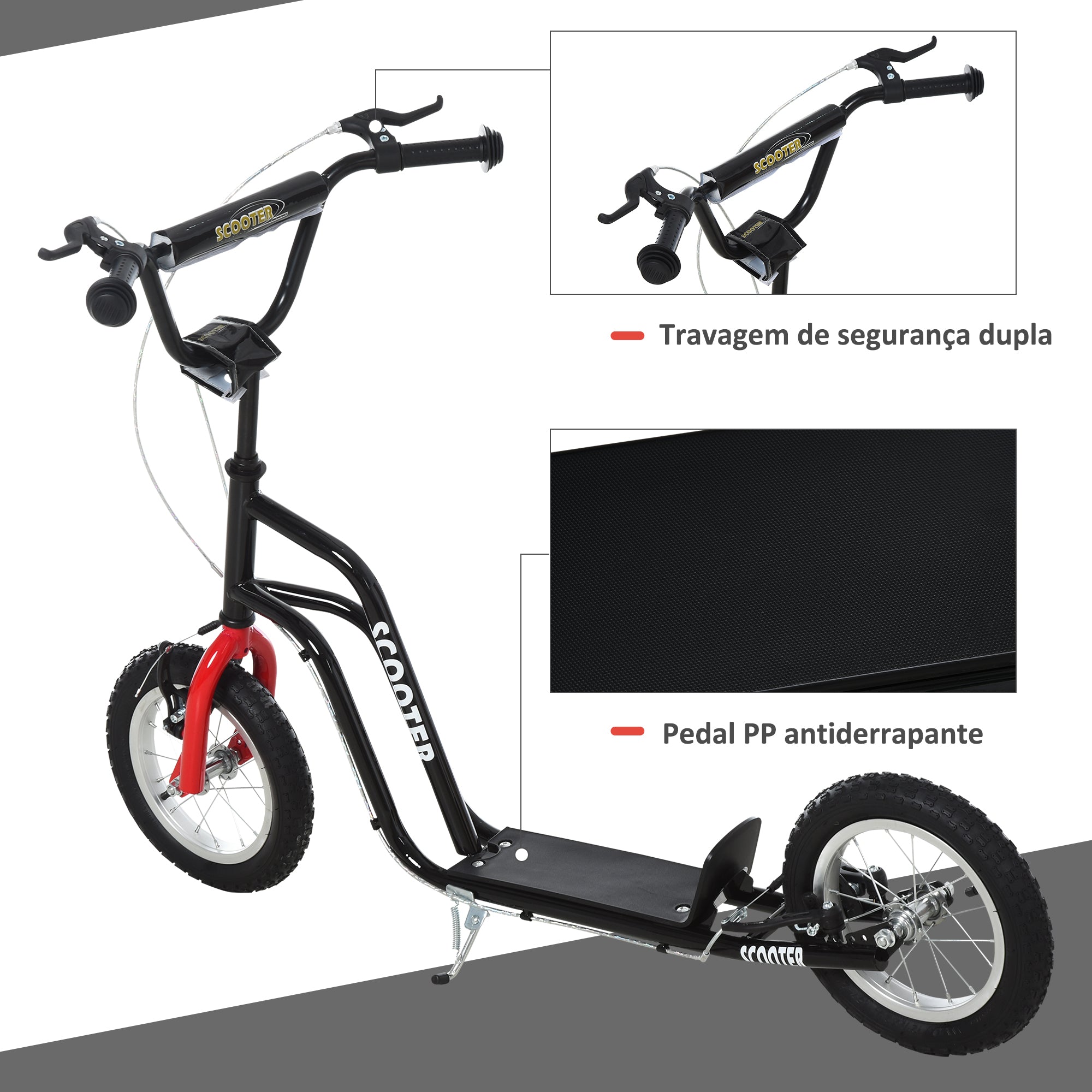 Trotinete Infantil com Guiador Ajustável em Altura e Travão Duplo 120x58x75-80 cm Preto