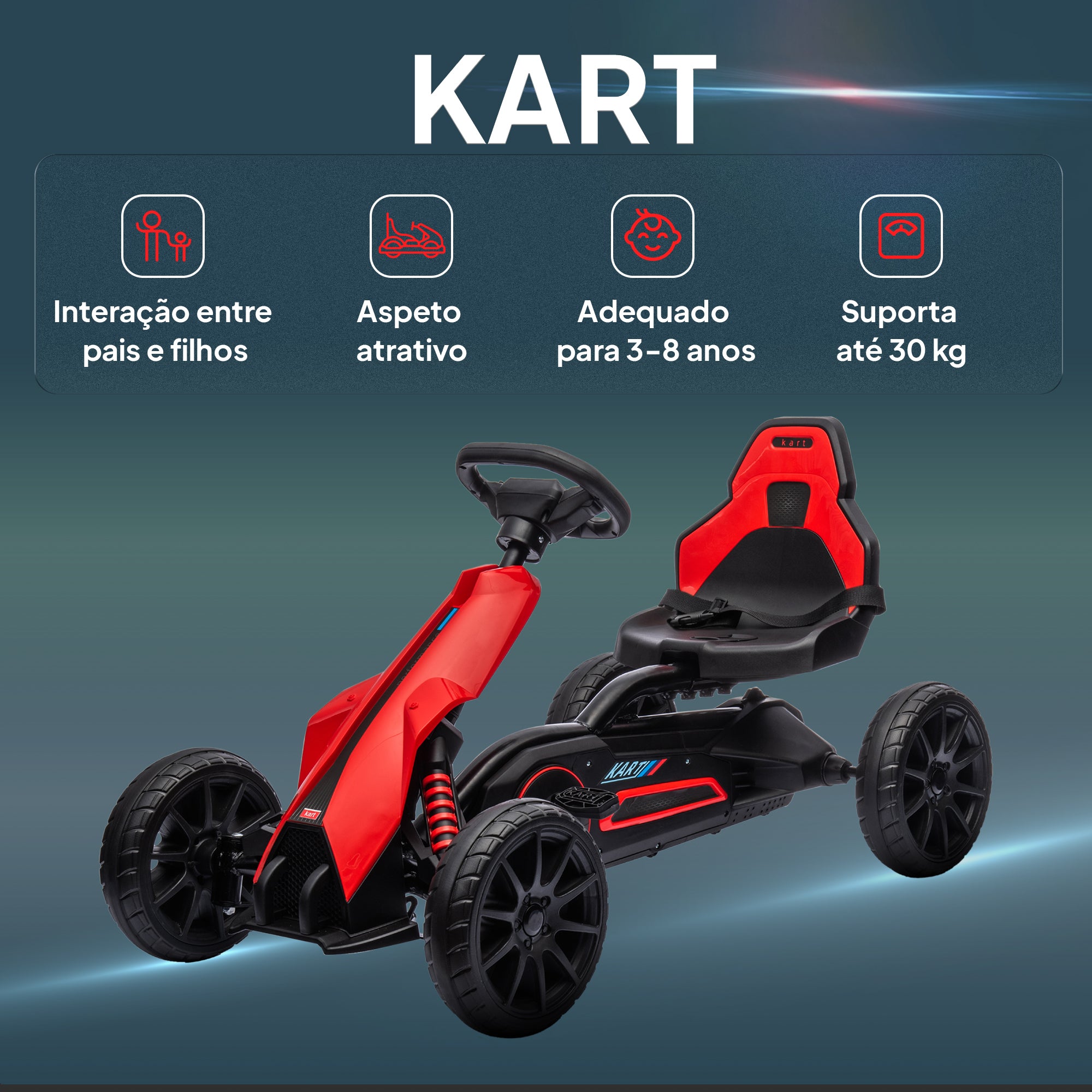 Kart a Pedais Infantil Vermelho 100x58x58,5 cm