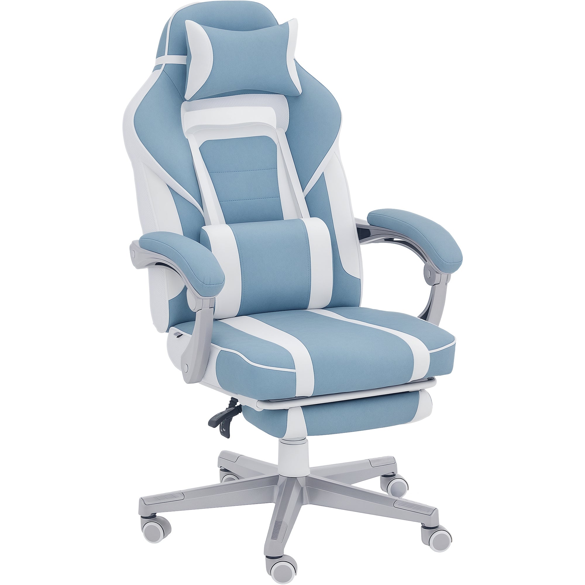 Cadeira Reclinável de Escritório com Apoio para os Pés - 63x63x115,5-123 cm - Azul Claro