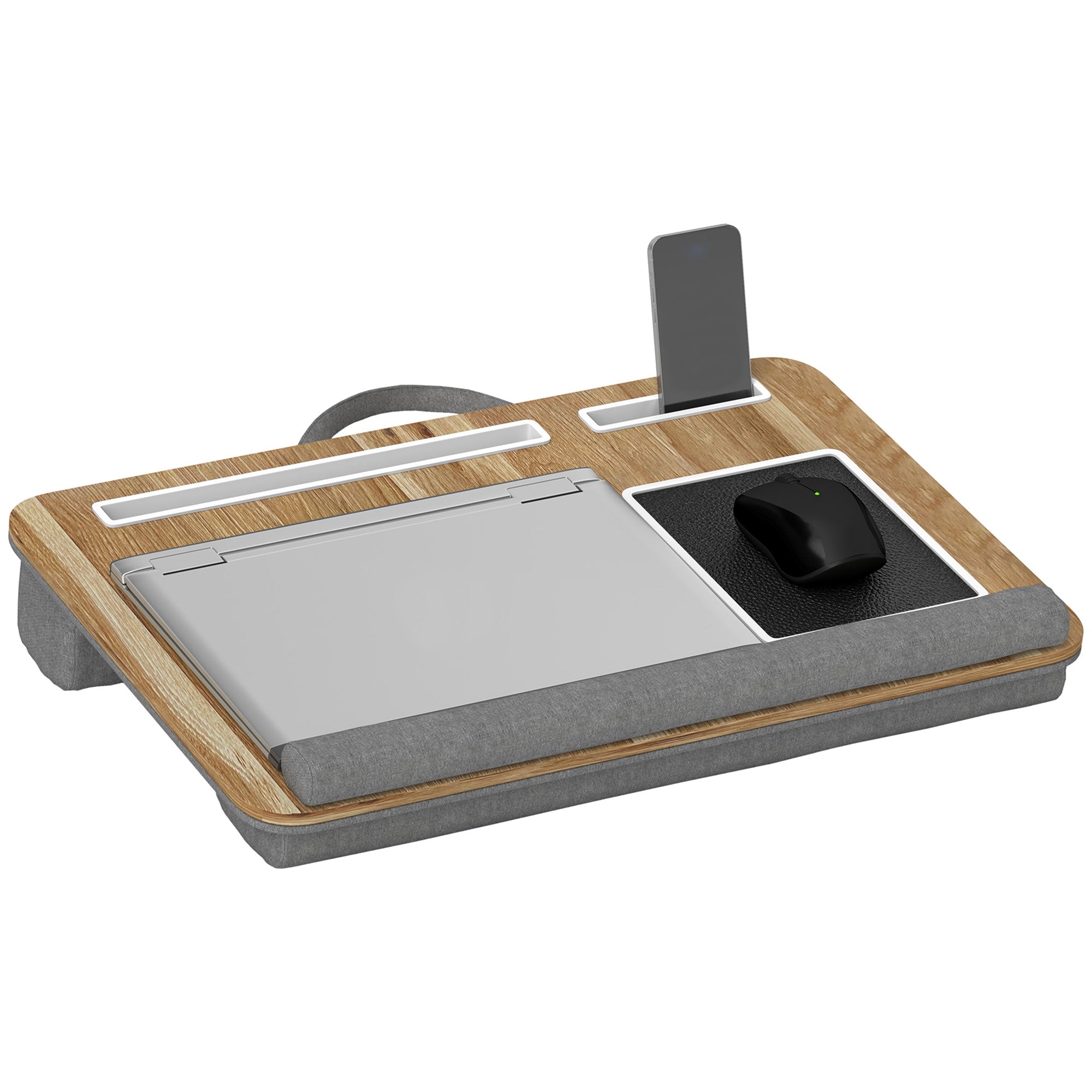 Mesa Portátil Ergonómica 55,5x37x9 cm - Madeira e Cinza