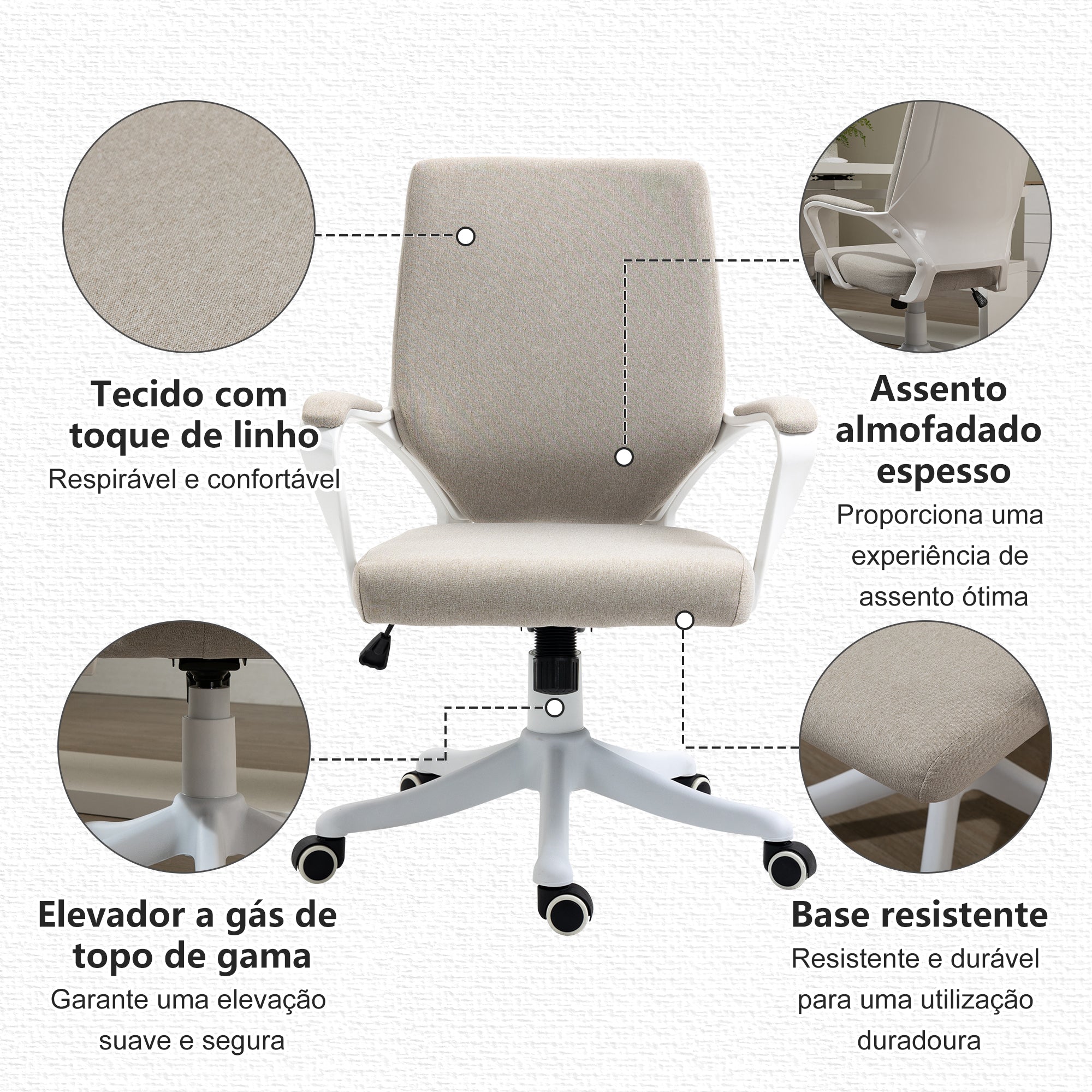 Cadeira de Escritório Ergonómica Bege 62x69x92-100 cm