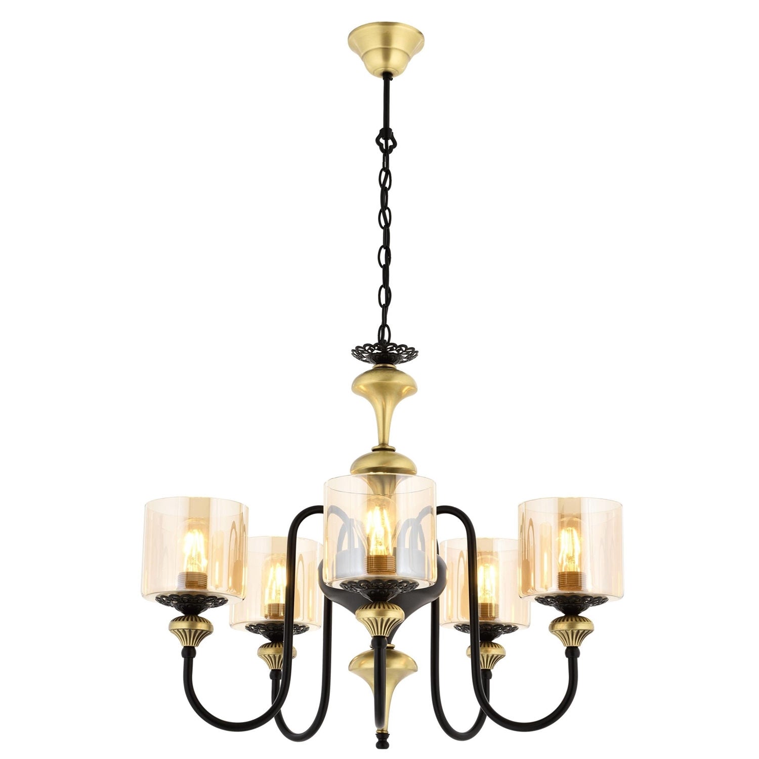 Candeeiro de Teto – 100 cm – Preto – Metal e vidro