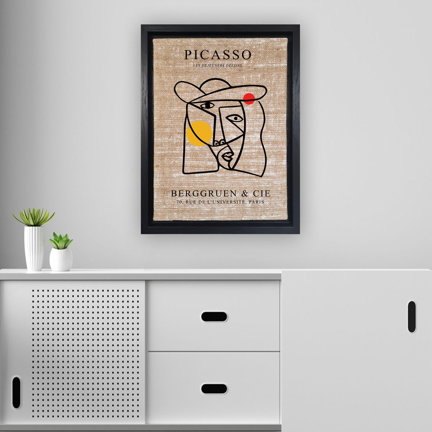 Pintura decorativa em tela - Estilo Picasso, 36 x 46 cm | 100% juta, moldura 100% madeira (3,5 cm de espessura) | Perfeito para decoração e amantes da arte
